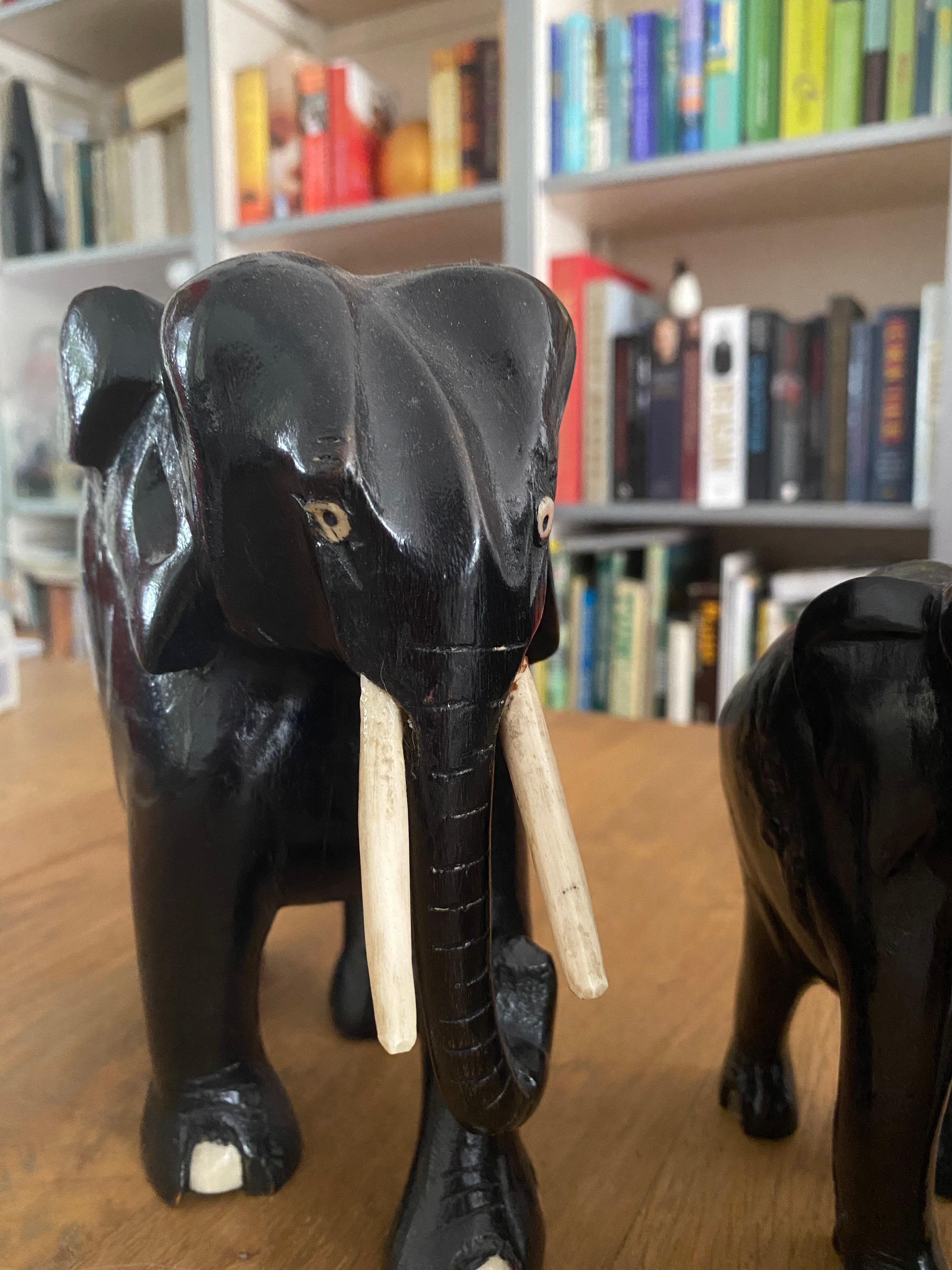 Art Deco Ebony Elephant Family of 3 For Sale 4