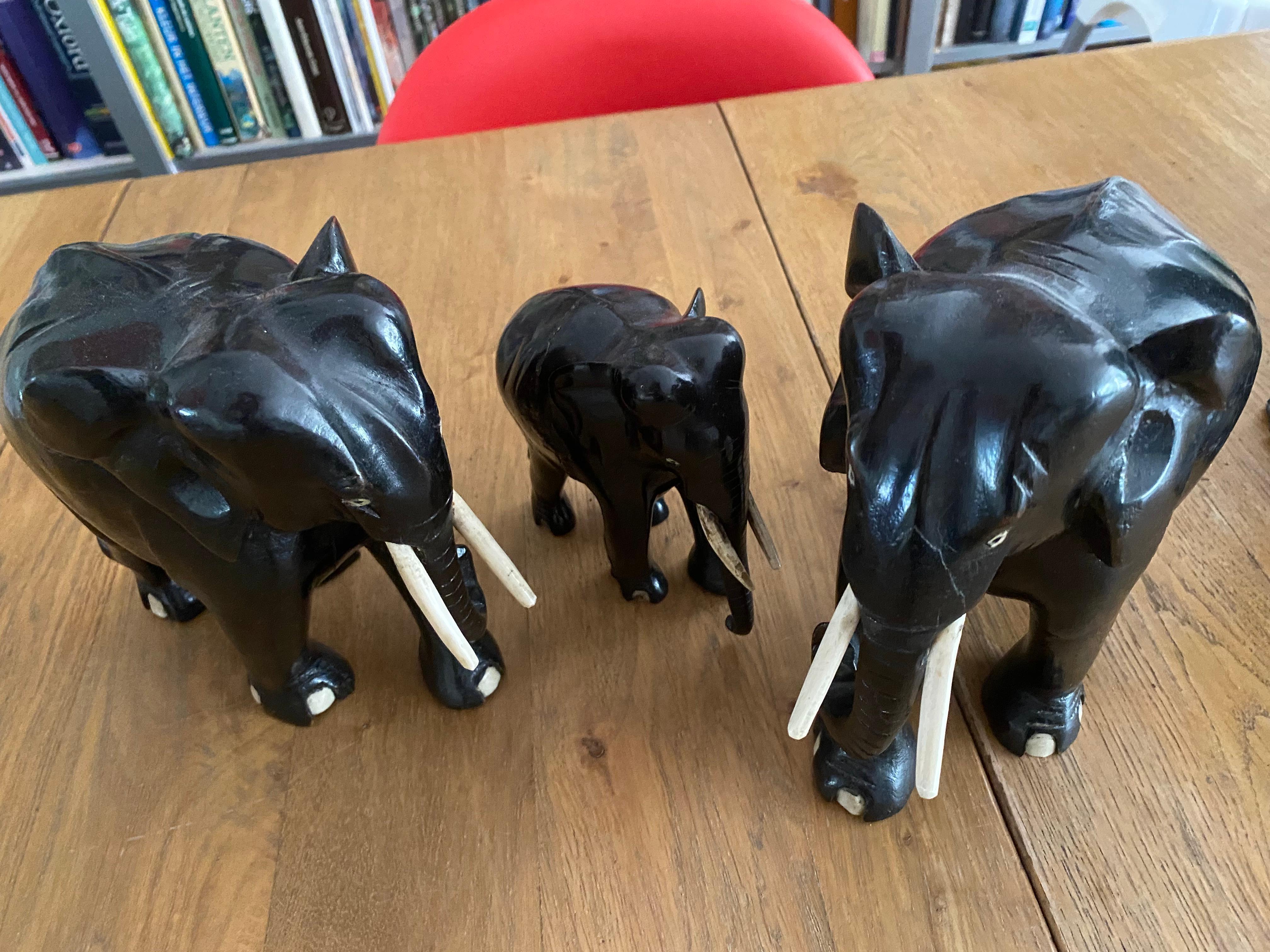 Art Deco Ebony Elephant Family of 3 For Sale 5