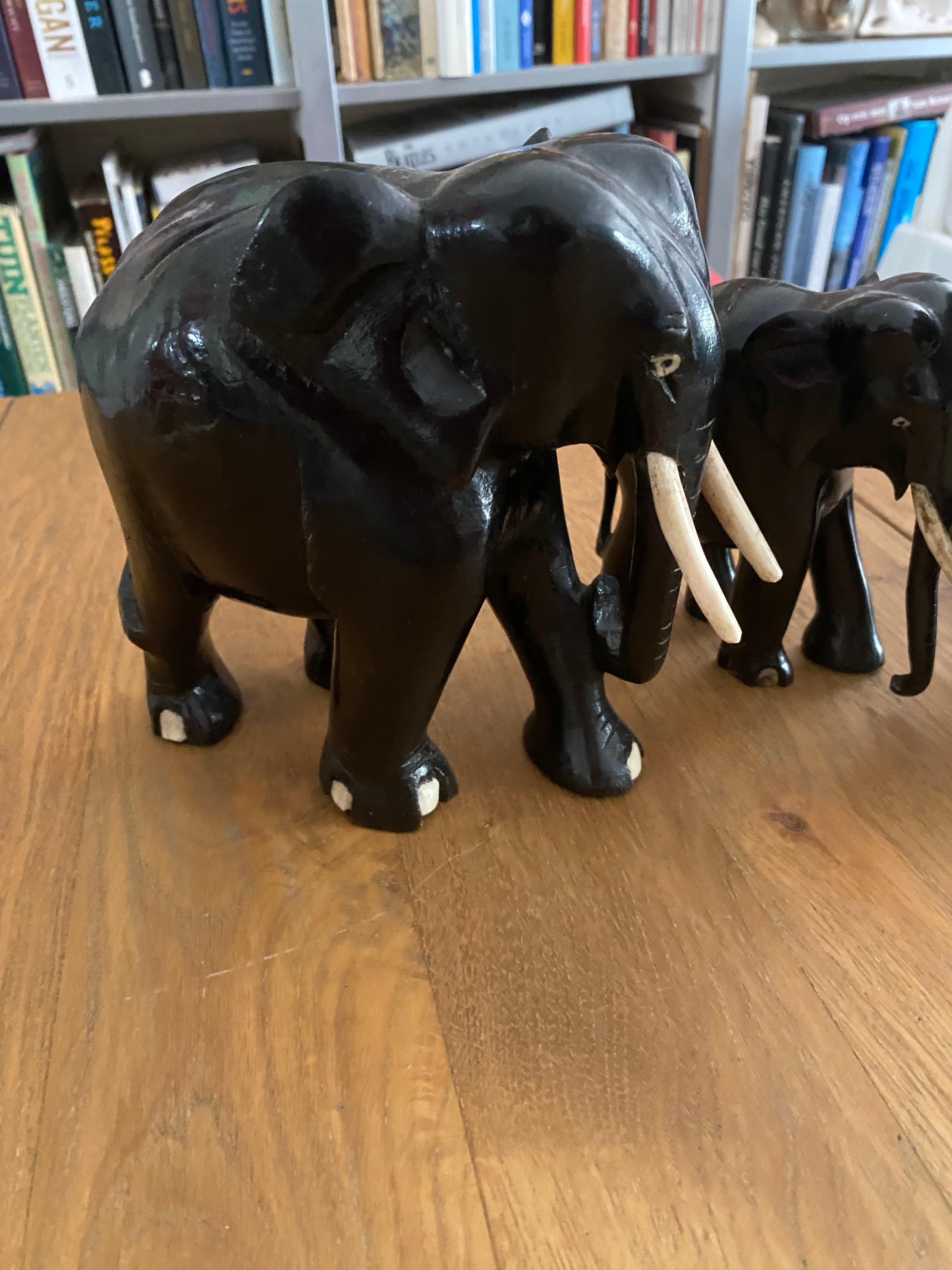 Art Deco Ebony Elephant Family of 3 For Sale 7