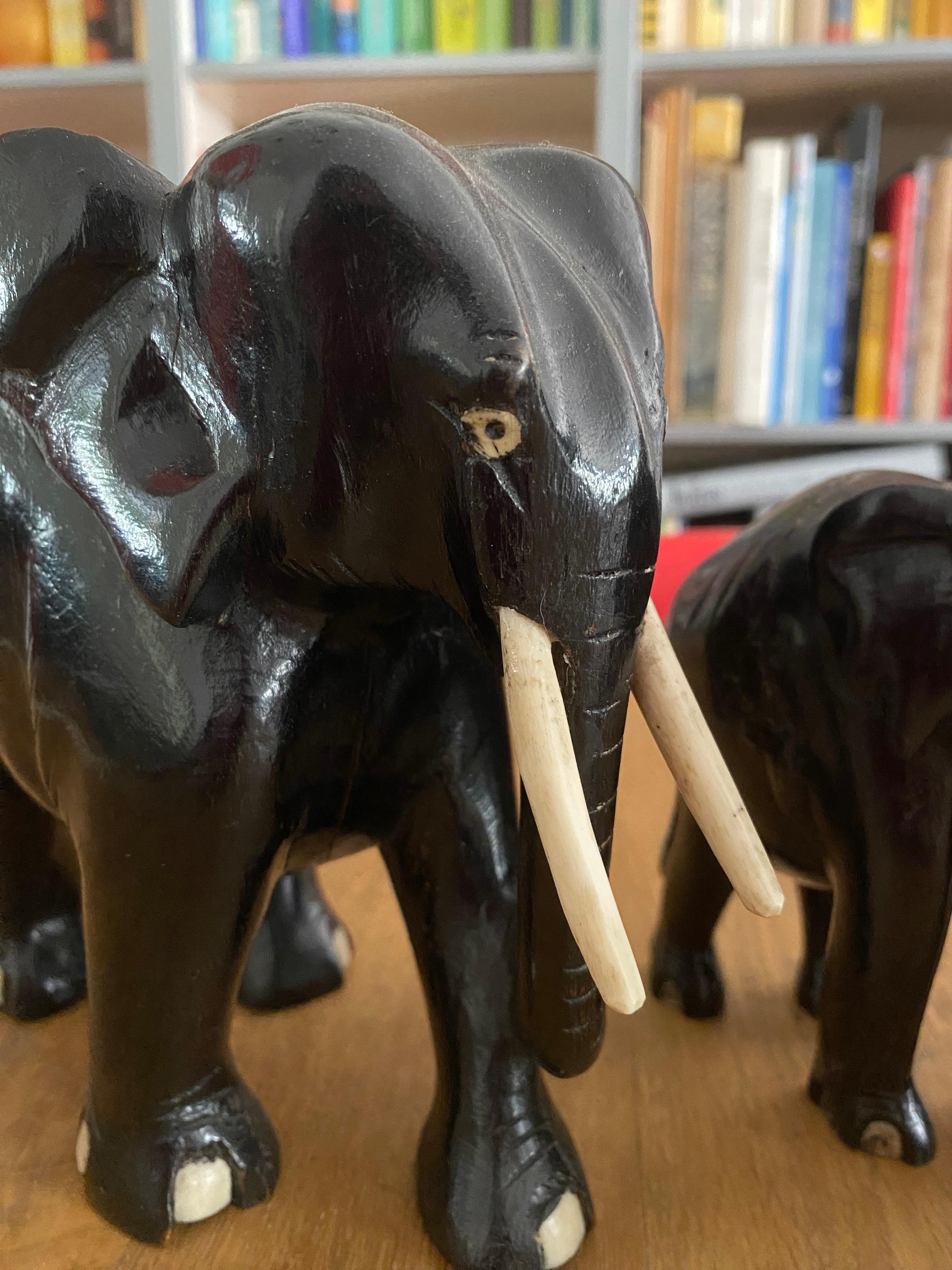 Art Deco Ebony Elephant Family of 3 For Sale 8
