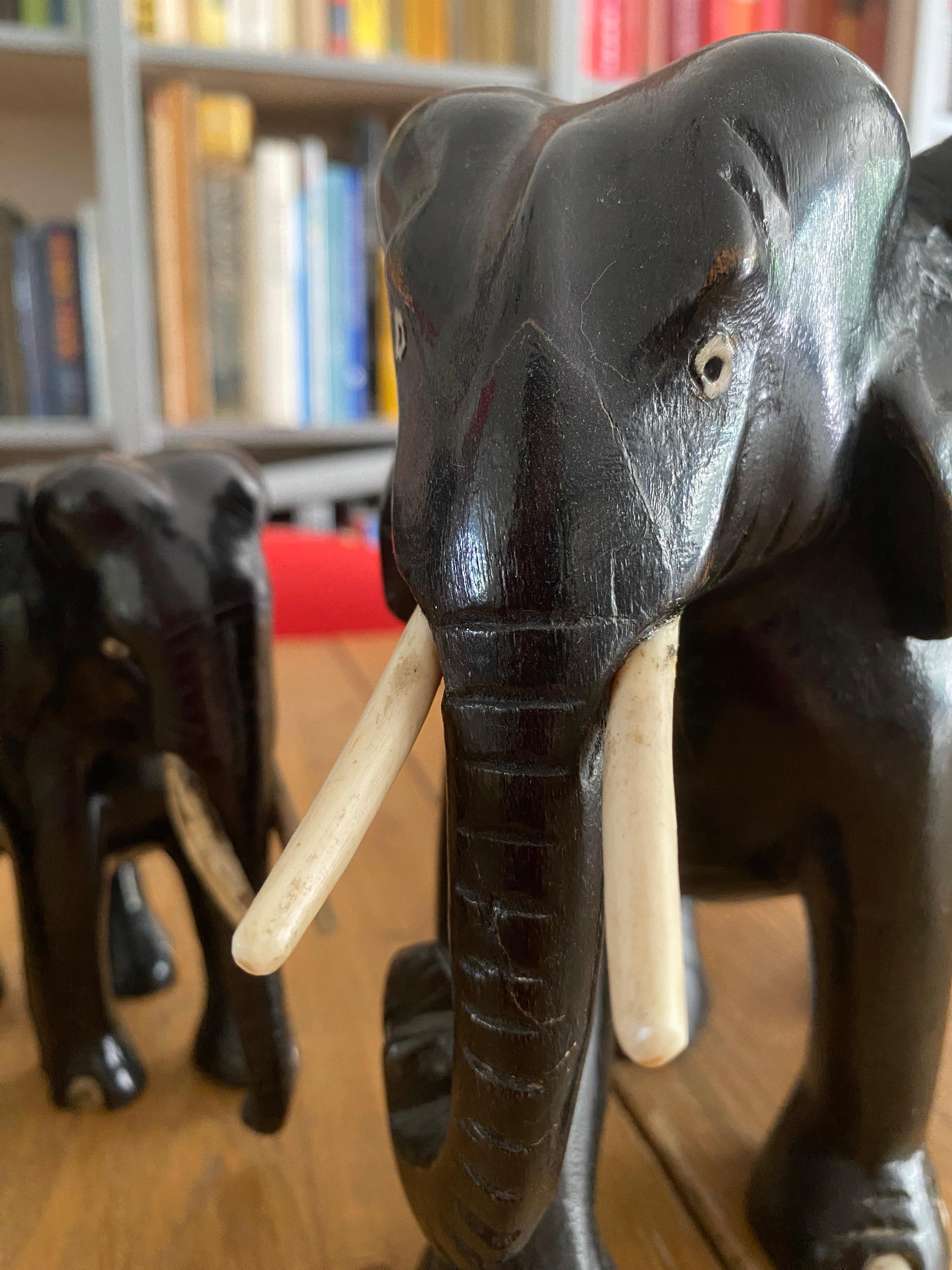 Art Deco Ebony Elephant Family of 3 For Sale 9