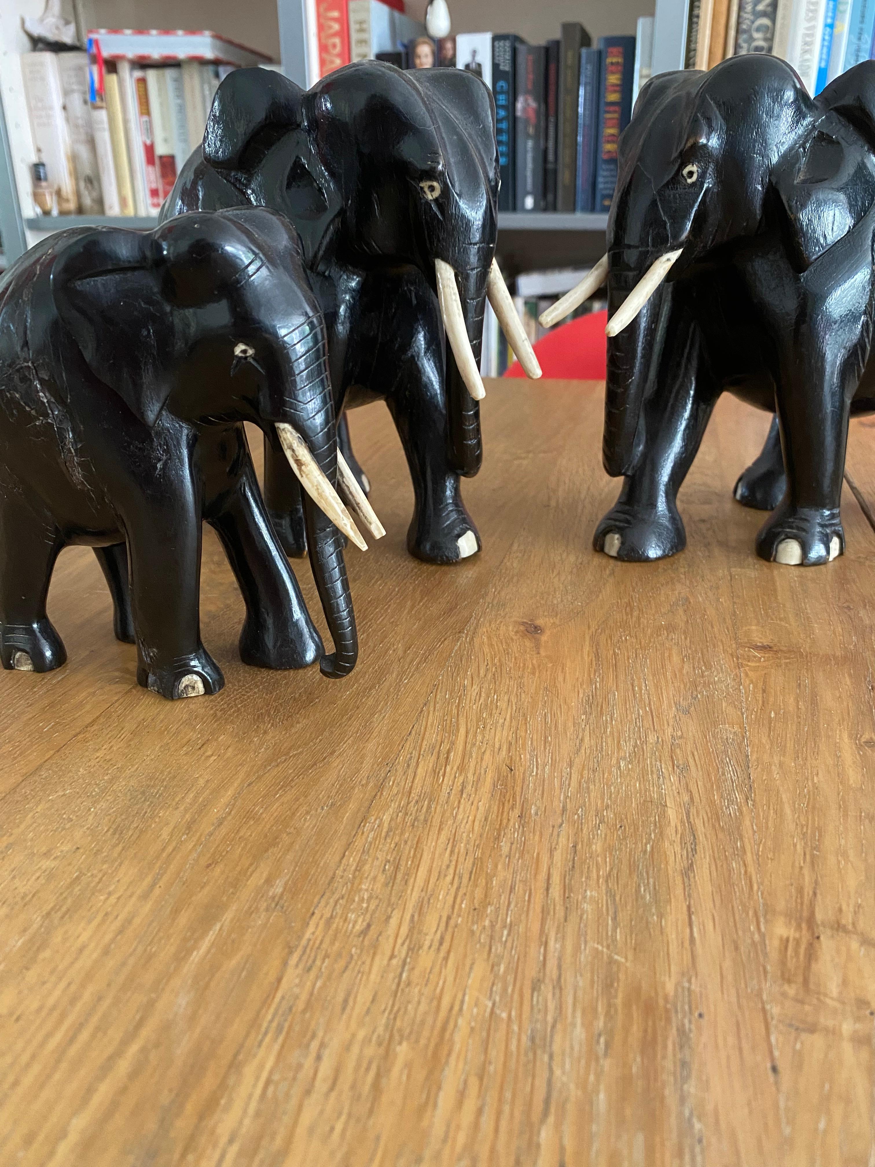 Mid-20th Century Art Deco Ebony Elephant Family of 3 For Sale