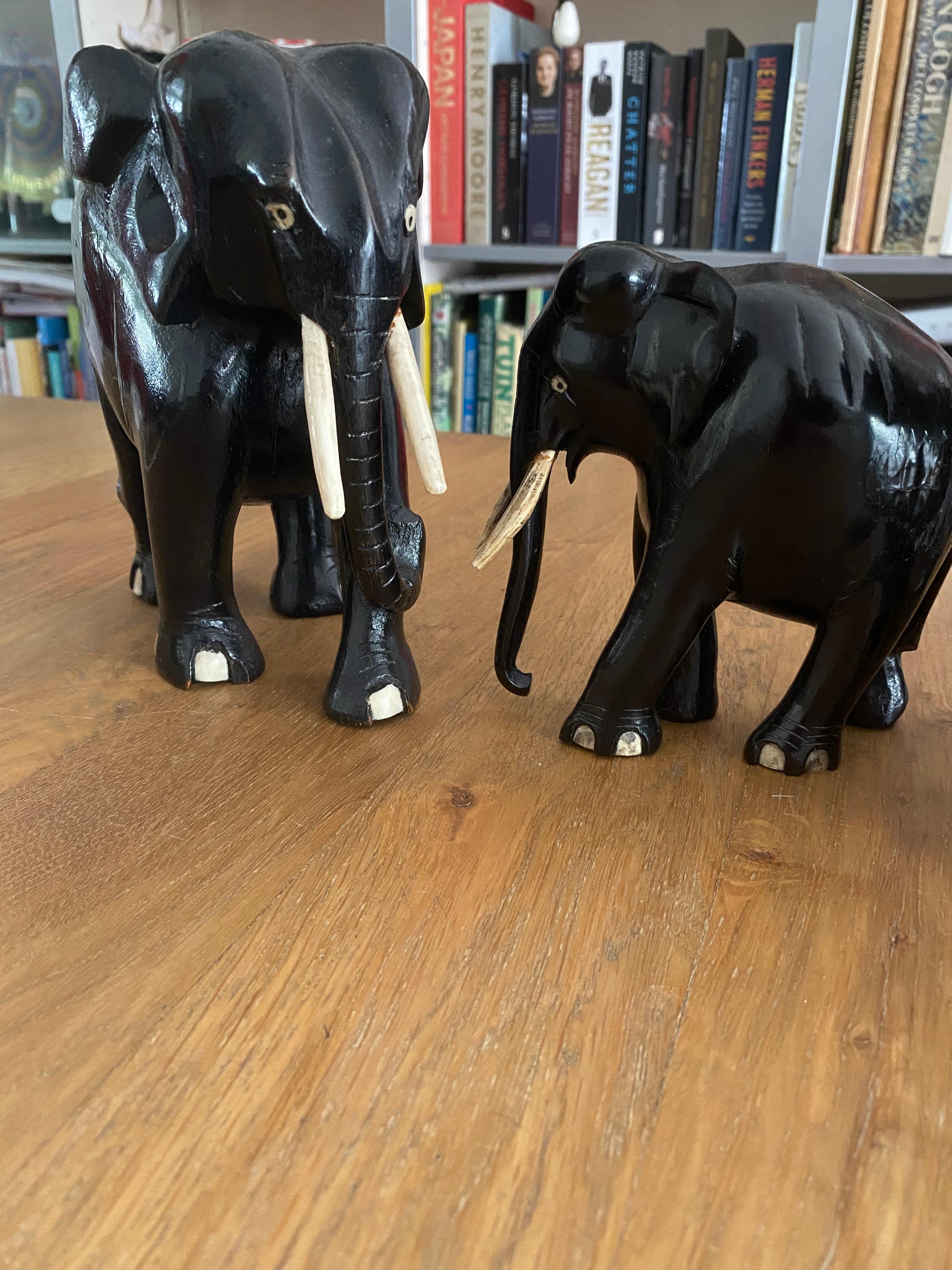 Art Deco Ebony Elephant Family of 3 For Sale 1