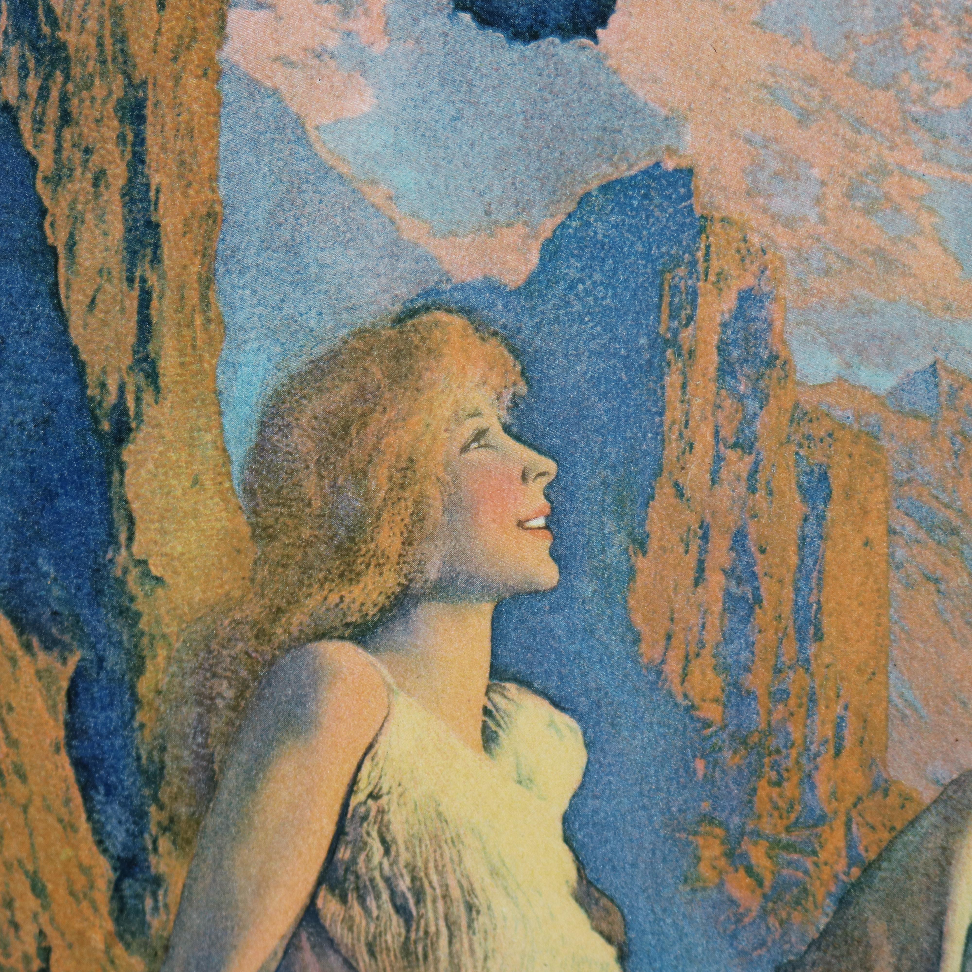 Art Deco Edison Mazda Print 'Dawn' After Original by Maxfield Parrish, C1917 In Good Condition In Big Flats, NY