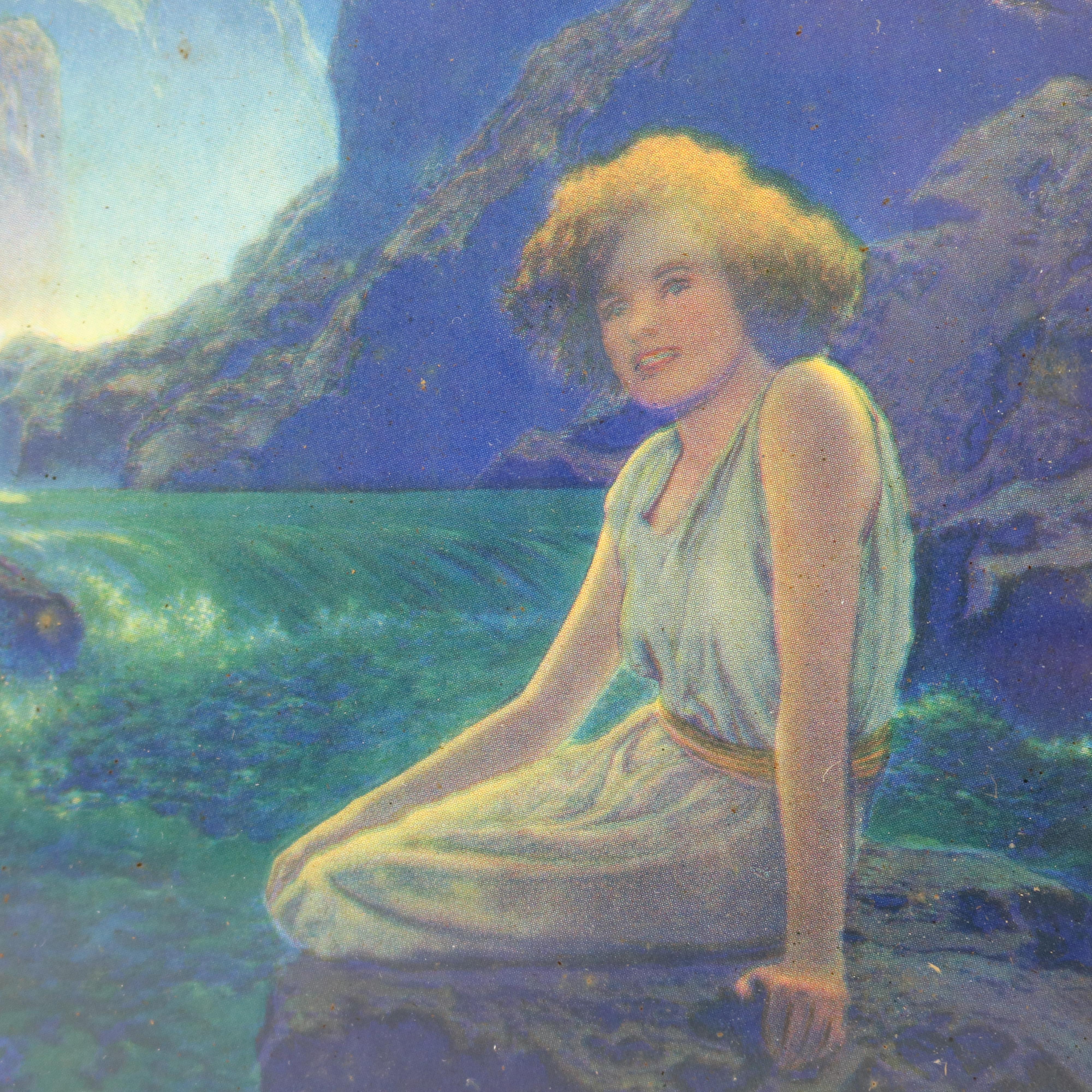 Art Deco Edison Mazda Print Moonlight After Original by Maxfield Parrish, C1920 In Good Condition In Big Flats, NY