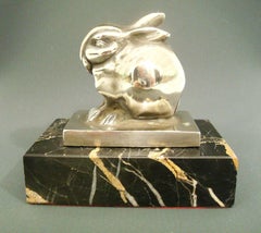 Art Deco Edouard Marcel Sandoz Little Gilt Bronze Lapin, Rabbit, Signed