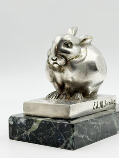 Art Deco Edouard-Marcel Sandoz Small silver-plated bronze lapin, rabbit, signed