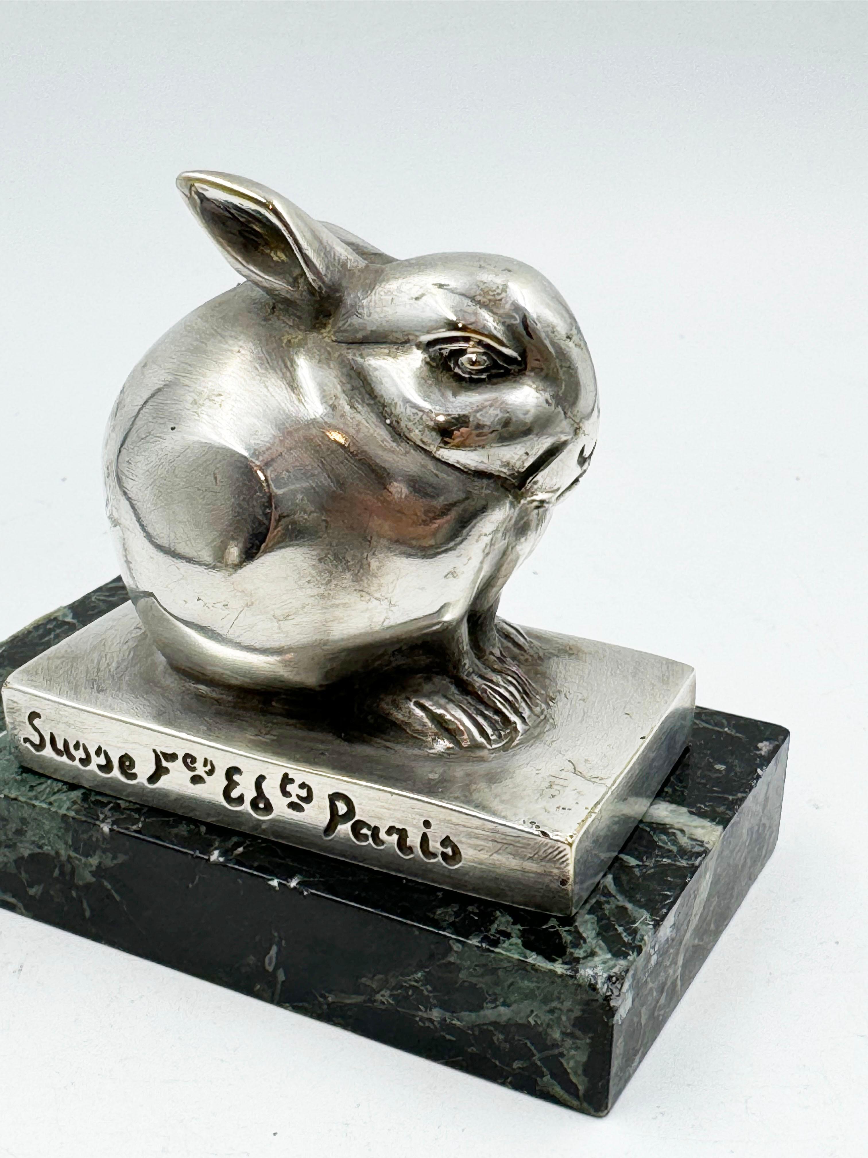 Francese Art Déco Edouard-Marcel Sandoz Piccolo lapin in bronzo argentato, coniglio, firmato in vendita