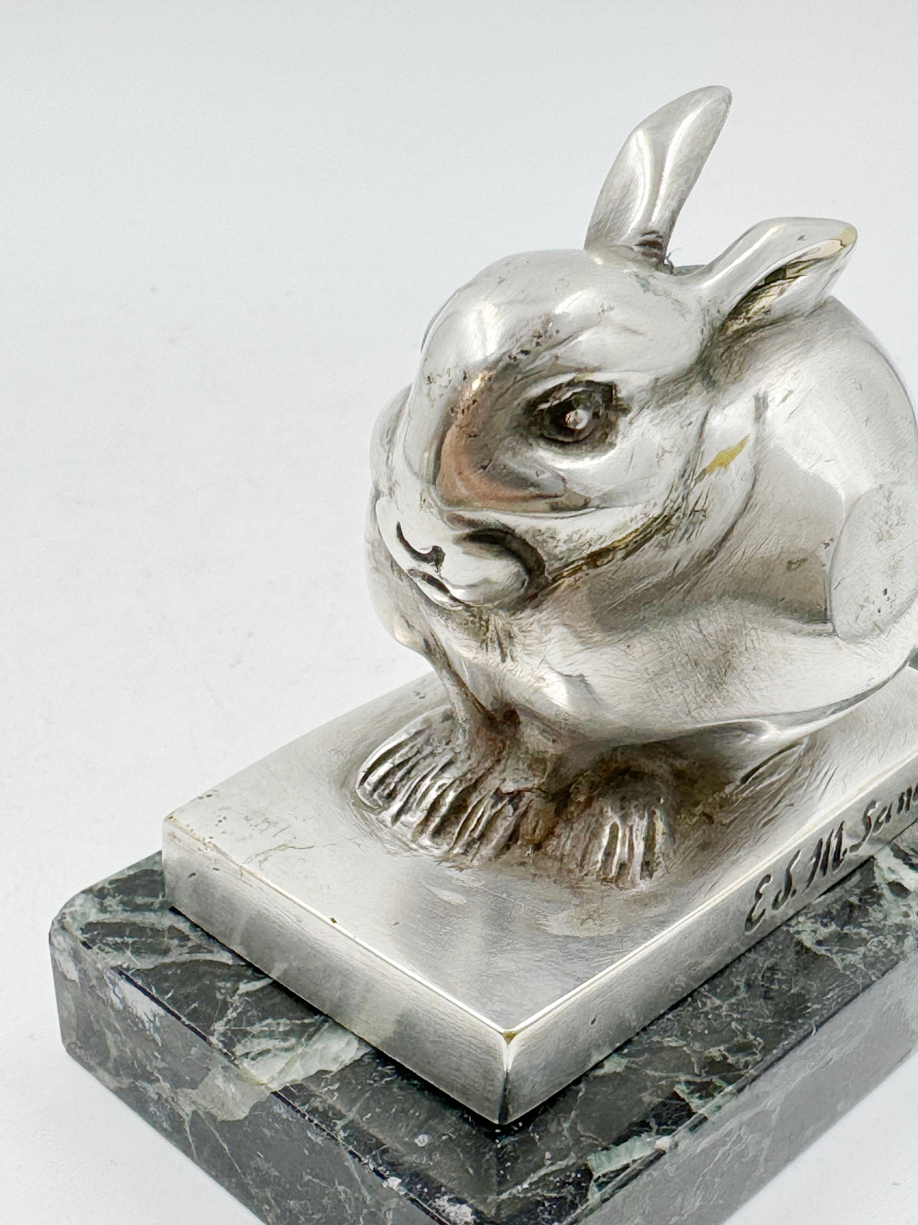 Argentato Art Déco Edouard-Marcel Sandoz Piccolo lapin in bronzo argentato, coniglio, firmato in vendita