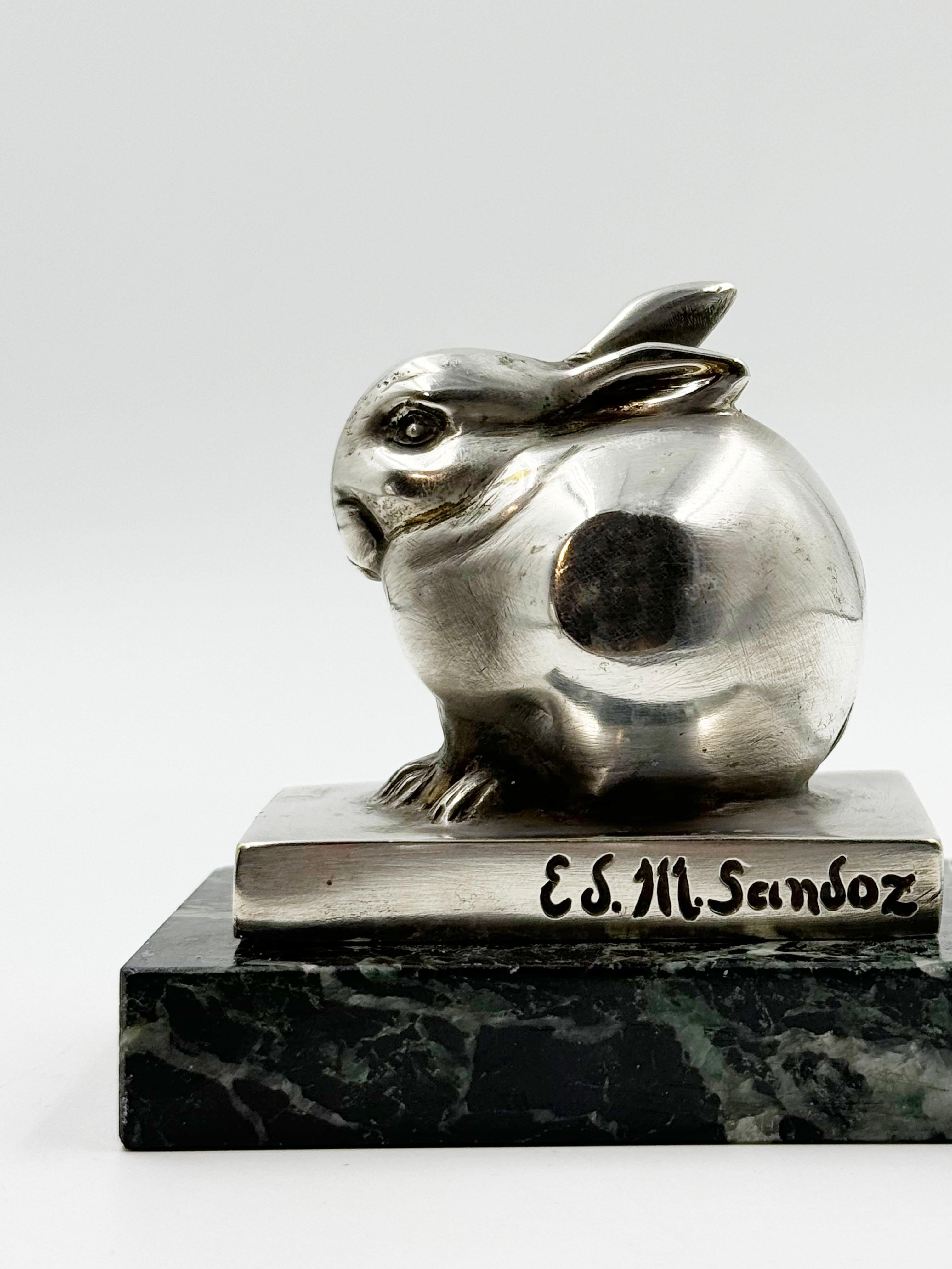 Art Déco Edouard-Marcel Sandoz Piccolo lapin in bronzo argentato, coniglio, firmato in vendita 1