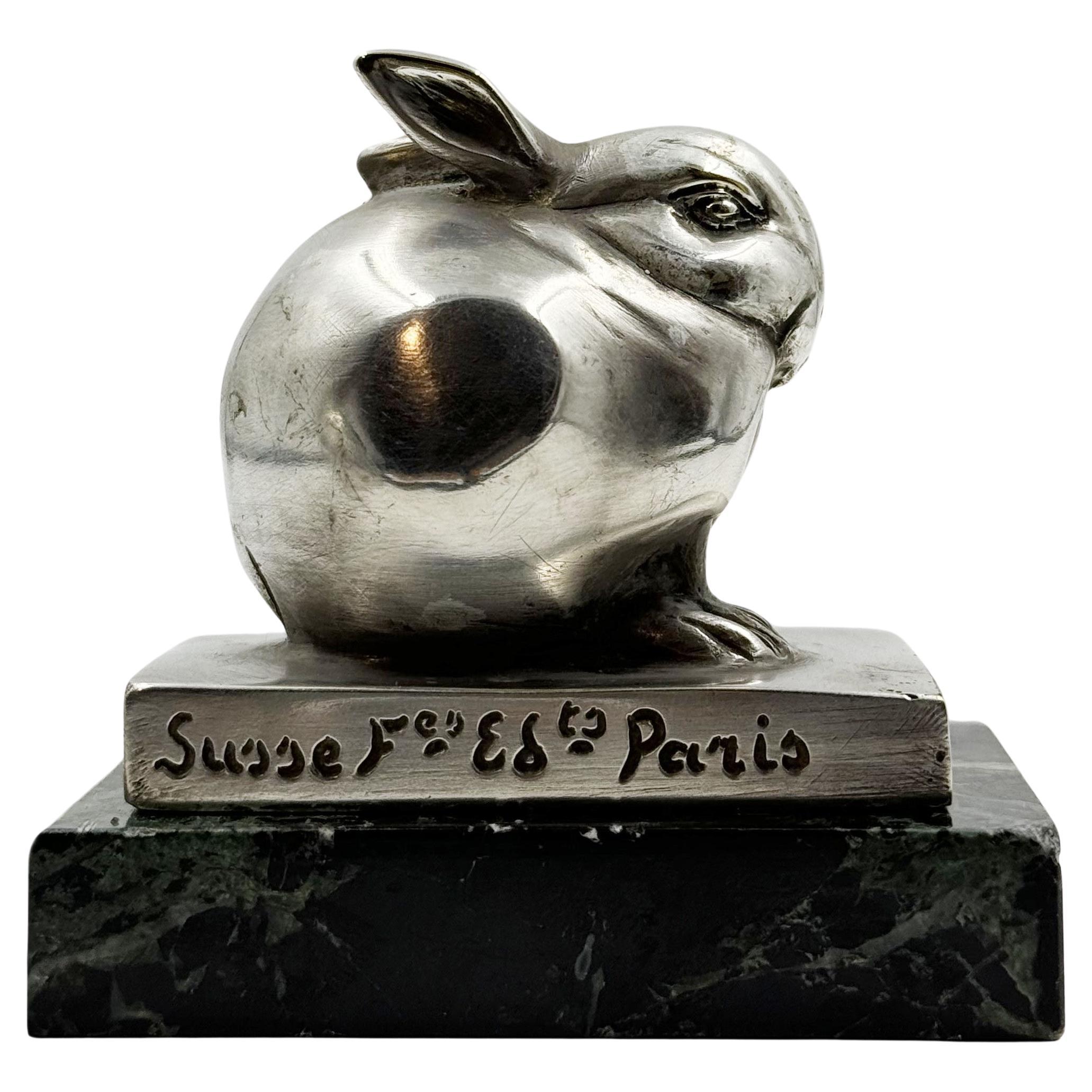 Art Deco Edouard-Marcel Sandoz Small silver-plated bronze lapin, rabbit, signed