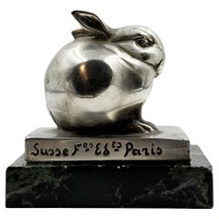 Art Deco Edouard-Marcel Sandoz Small silver-plated bronze lapin, rabbit, signed