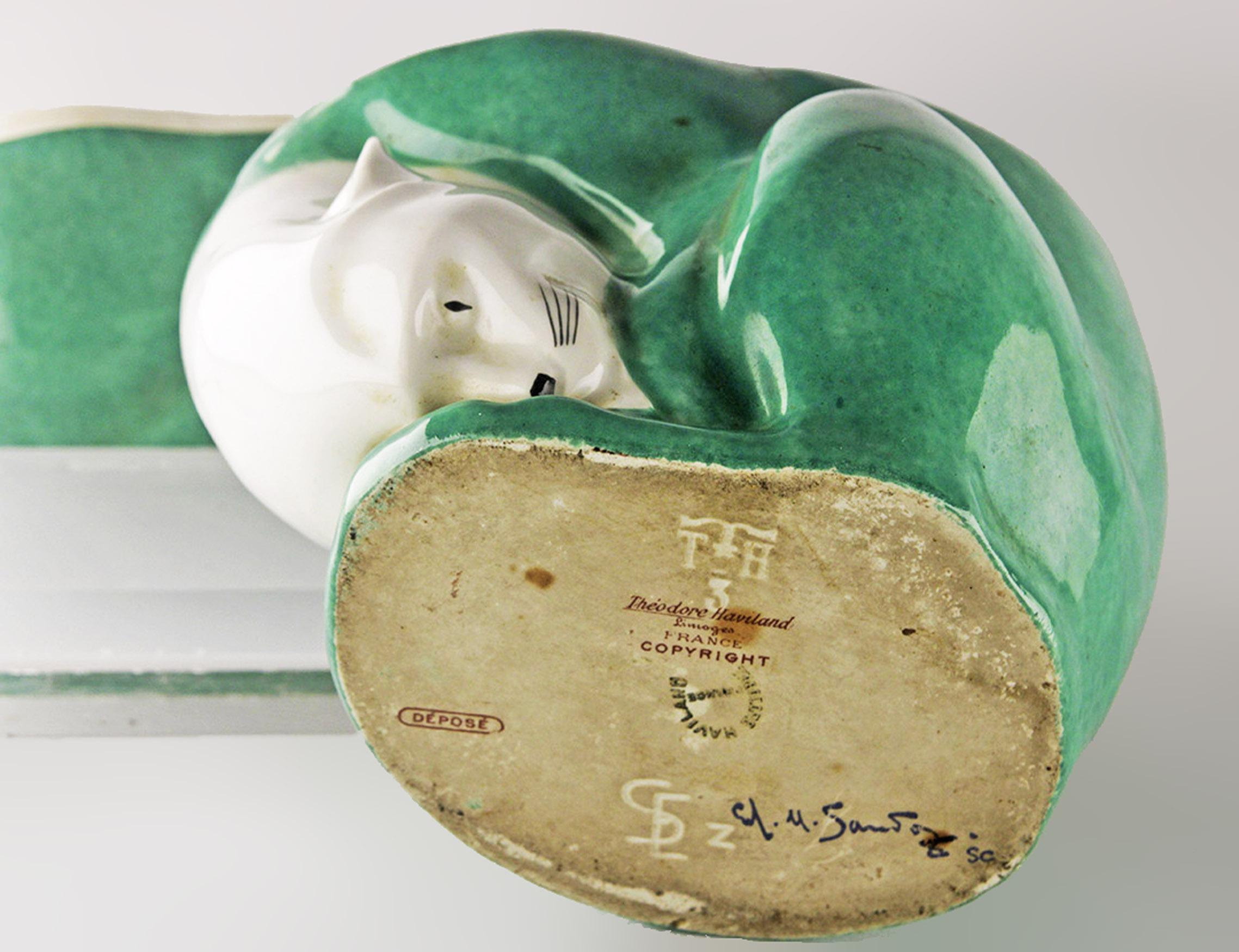 20ième siècle Art déco Boîte à renard en porcelaine d'Édouard Marcel Sandoz pour Theodore Haviland en vente