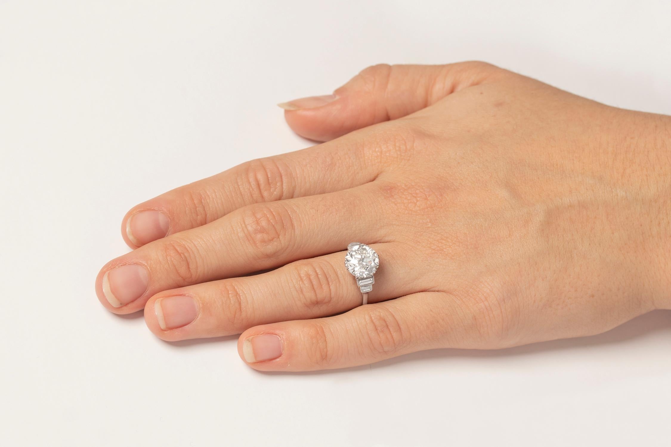 Bague de fiançailles Art déco avec diamant taille transitionnelle de 3,67 carats certifié EDR en vente 2