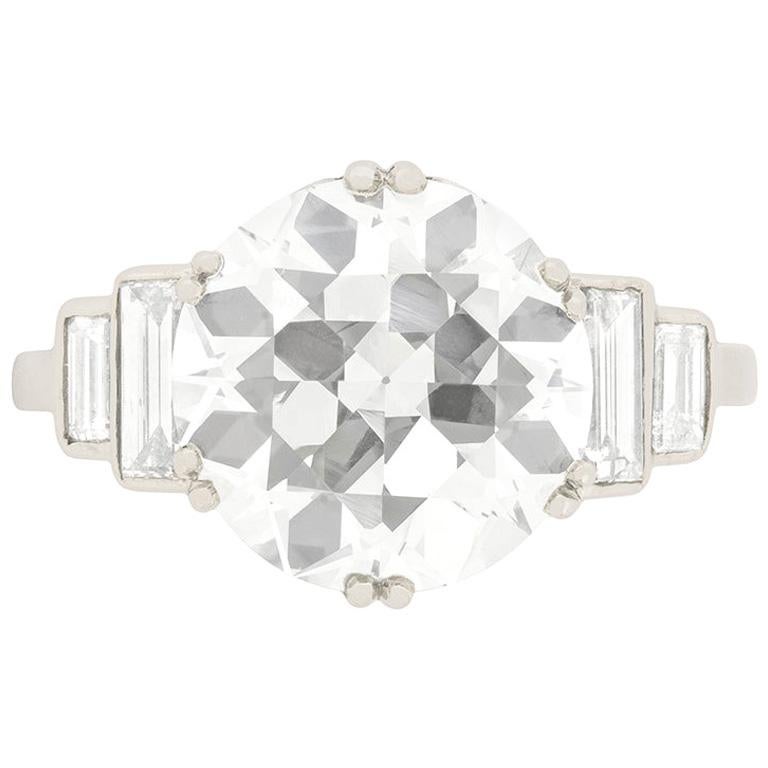 Bague de fiançailles Art déco avec diamant taille transitionnelle de 3,67 carats certifié EDR