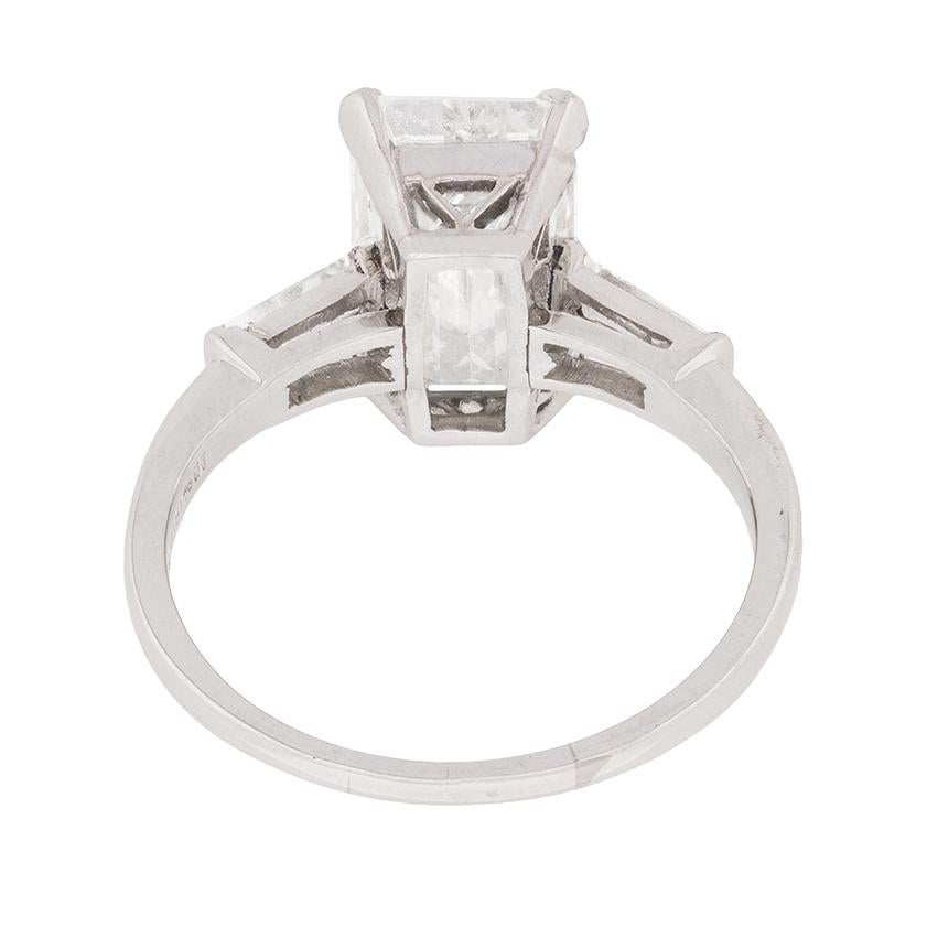 Women's or Men's Art Deco EDR Certified 3.83 Carat Emerald Cut Diamond Engagement Ring c.1920s