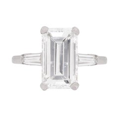 Antique Art Deco EDR Certified 3.83 Carat Emerald Cut Diamond Engagement Ring c.1920s