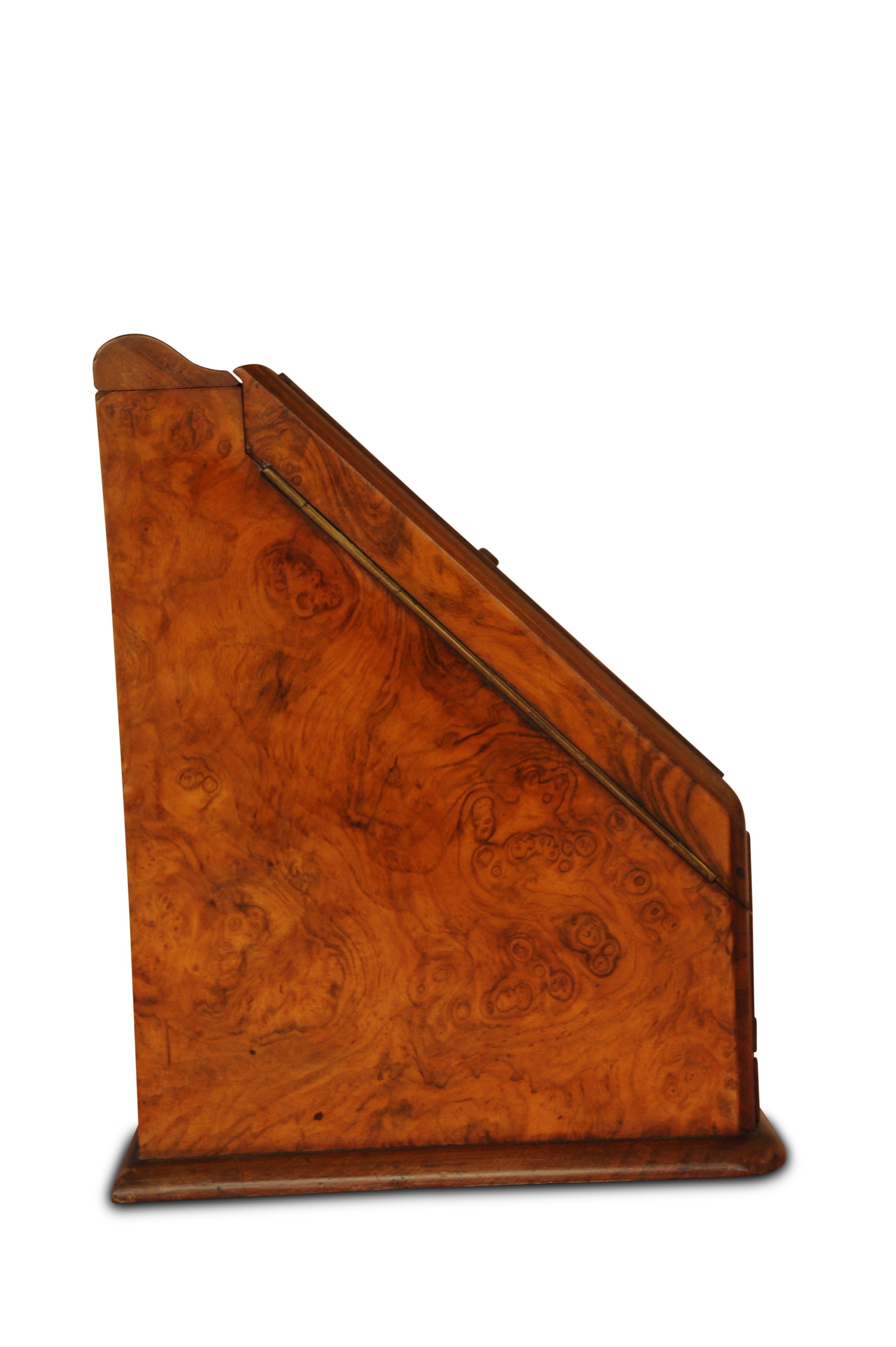 English Art Deco, Edwardian Burr Walnut Desk Organizer, Includes Calendar and Storage For Sale