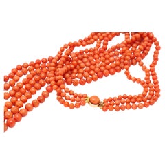 Antique Art Deco Edwardian necklace flapper, long coral beads necklace