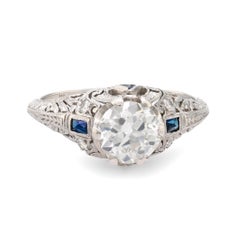 Anello in platino con diamante e zaffiro Art Deco EGL da 1,04 carati