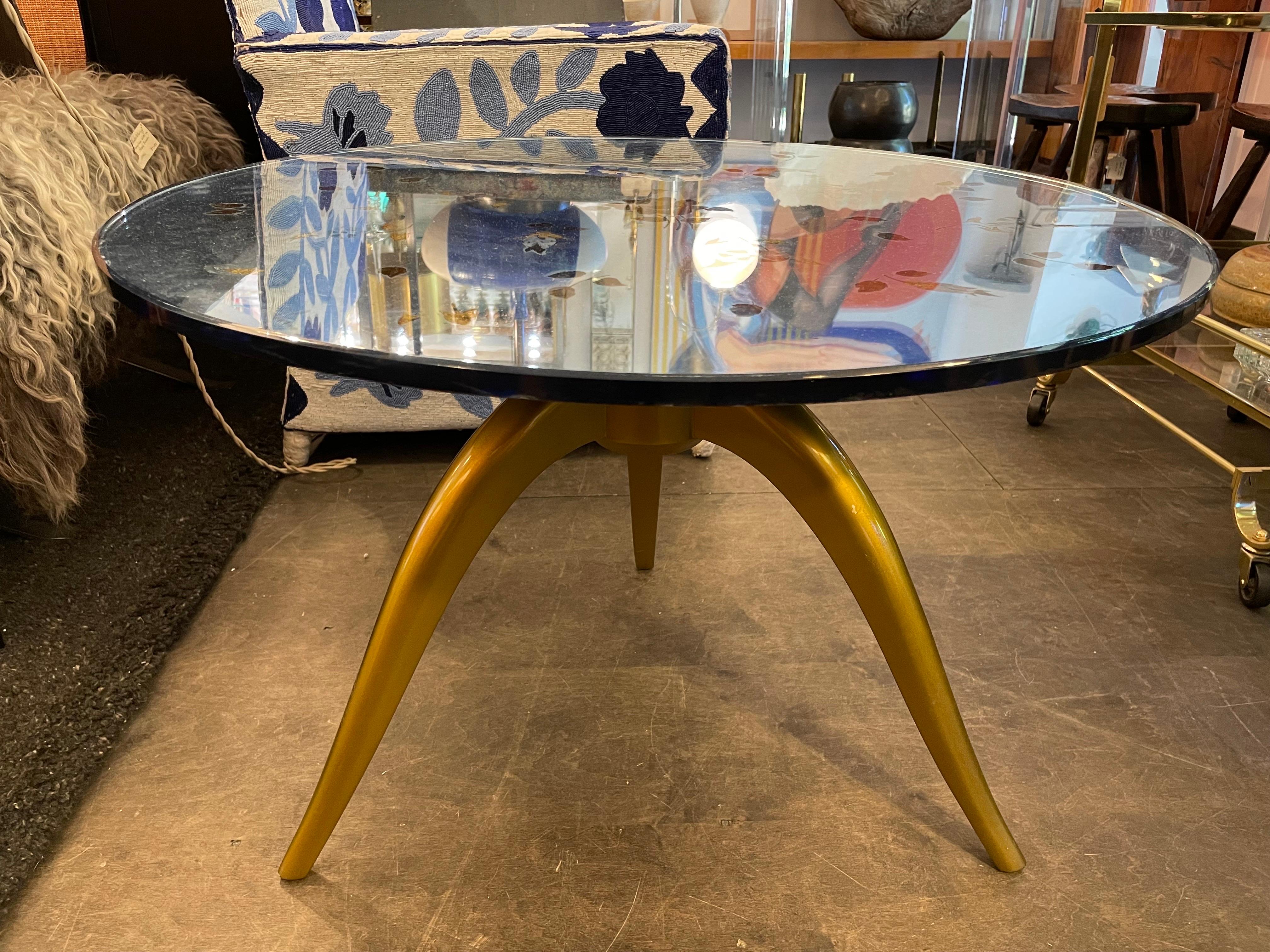 Art Deco Eglomise Blue Mirrored Top Side-Table, Attrib. to Jules Leleu For Sale 9