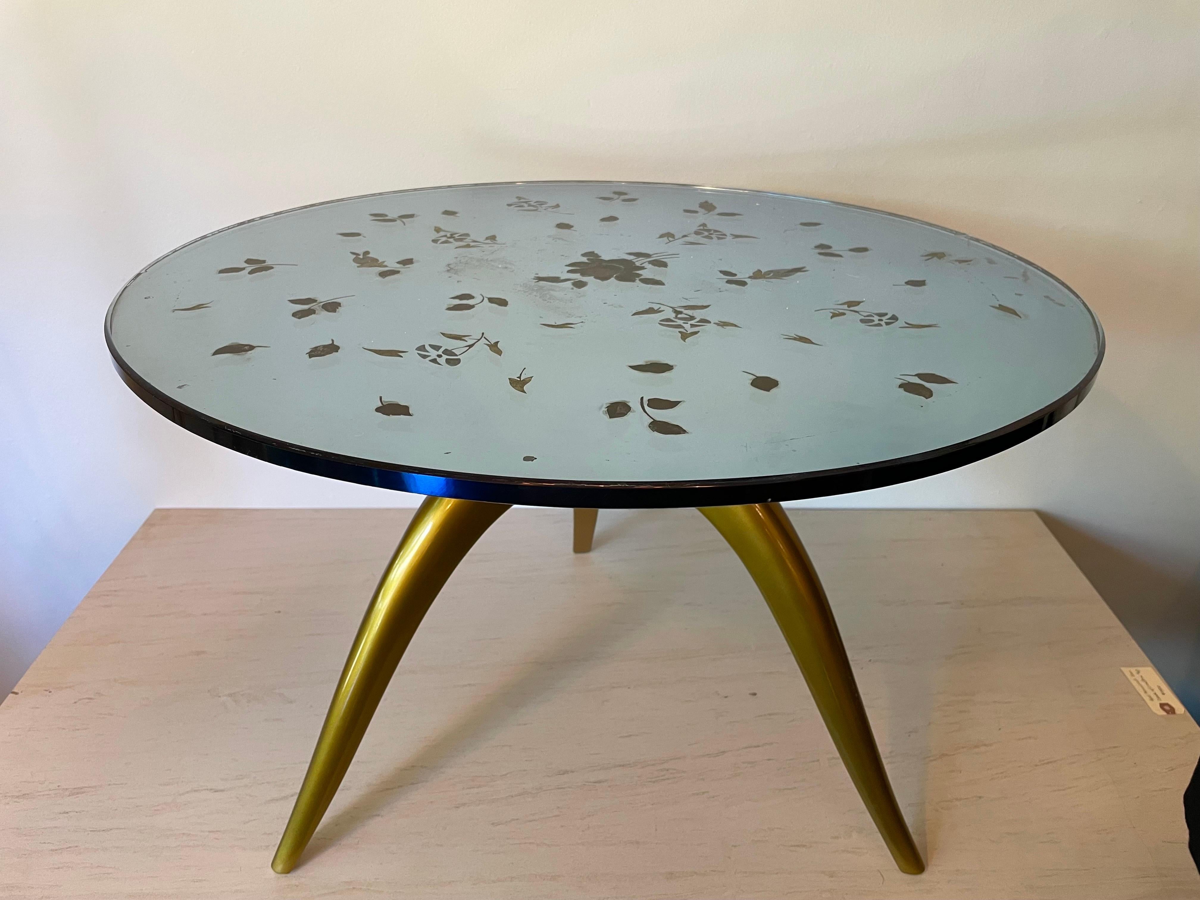 French Art Deco Eglomise Blue Mirrored Top Side-Table, Attrib. to Jules Leleu For Sale