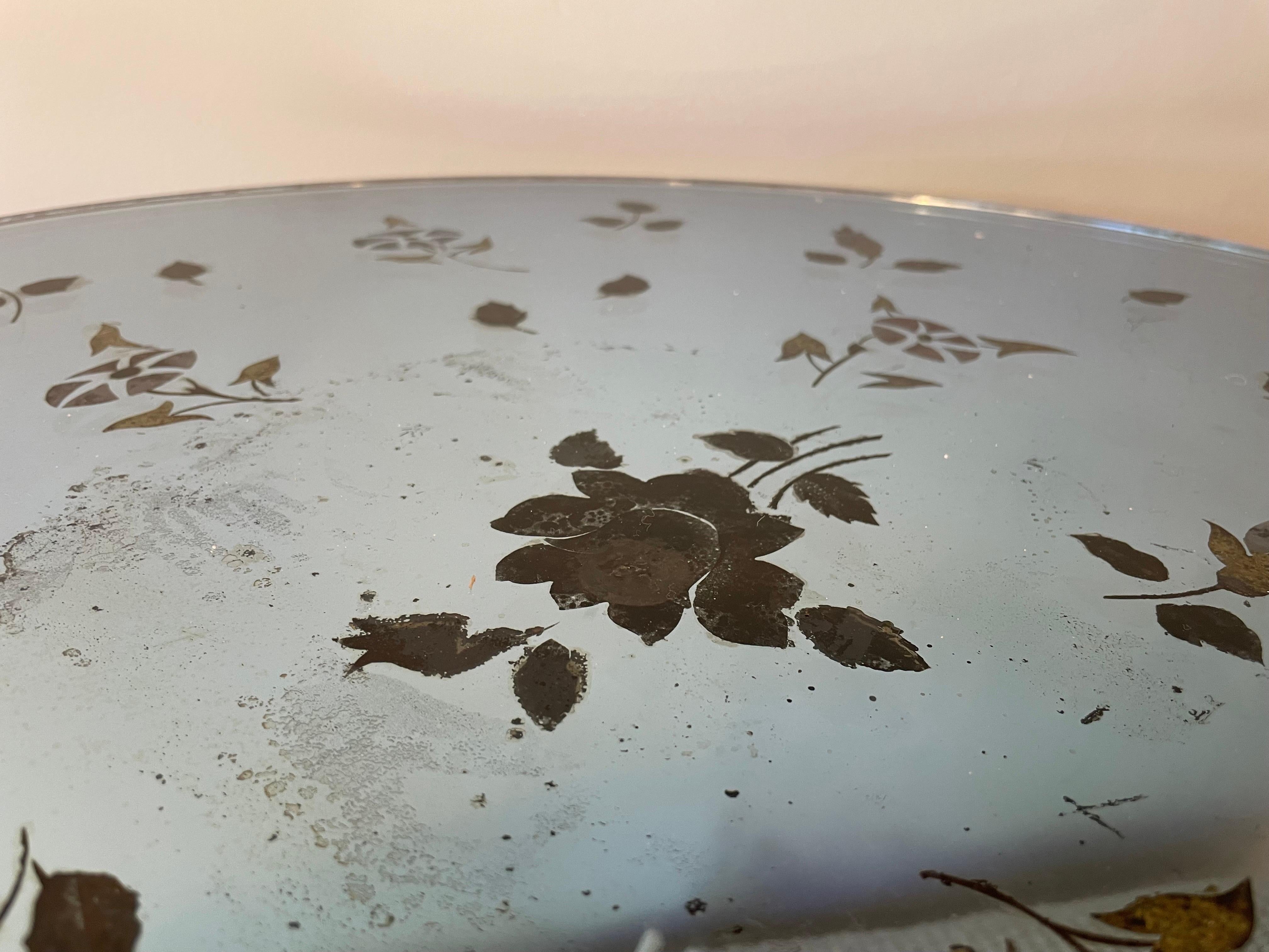 Laqué Table d'appoint Art Déco bleu églomisé avec miroir, attribuée à Jules Leleu en vente