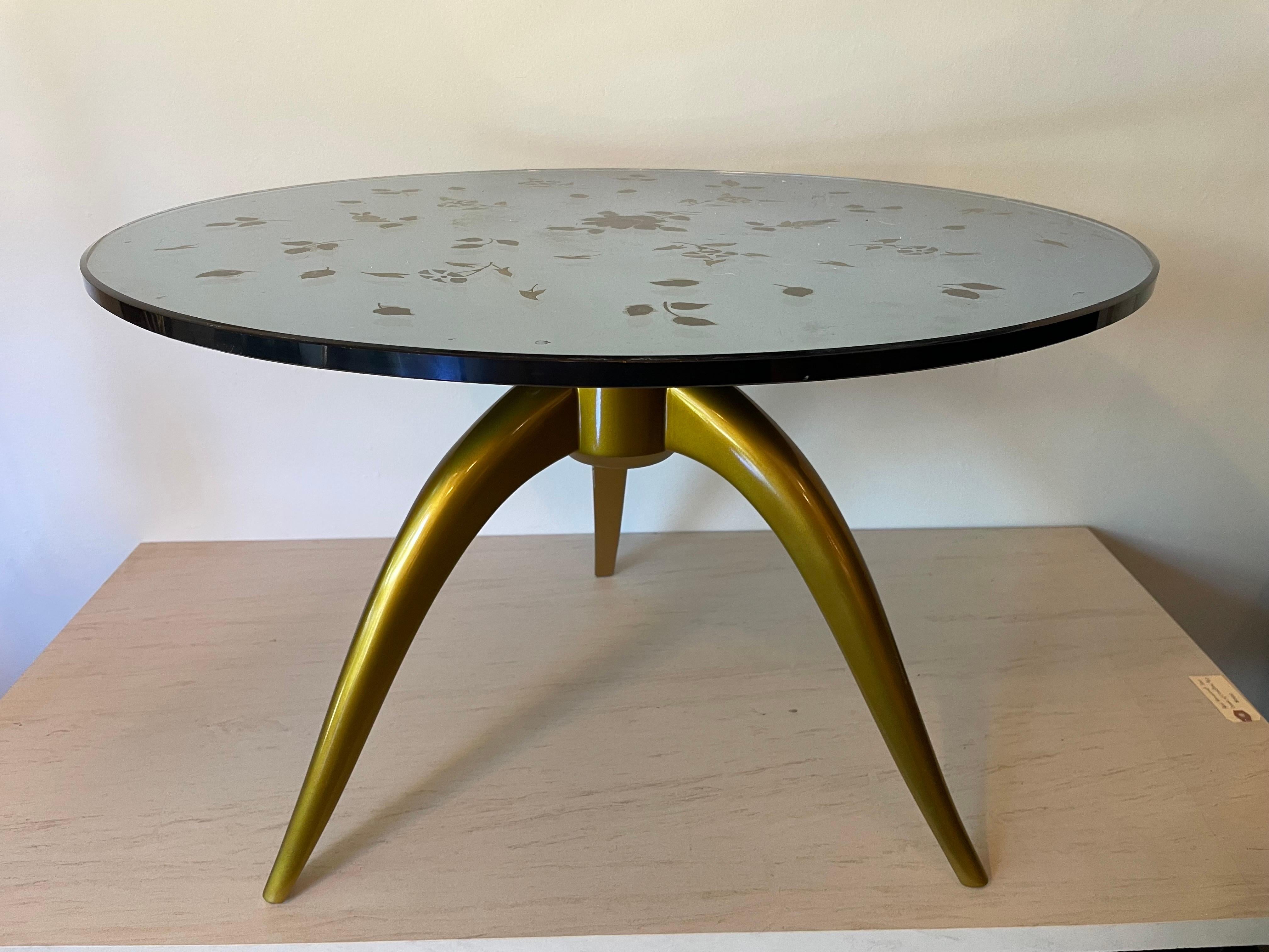 Art Deco Eglomise Blue Mirrored Top Side-Table, Attrib. to Jules Leleu For Sale 1