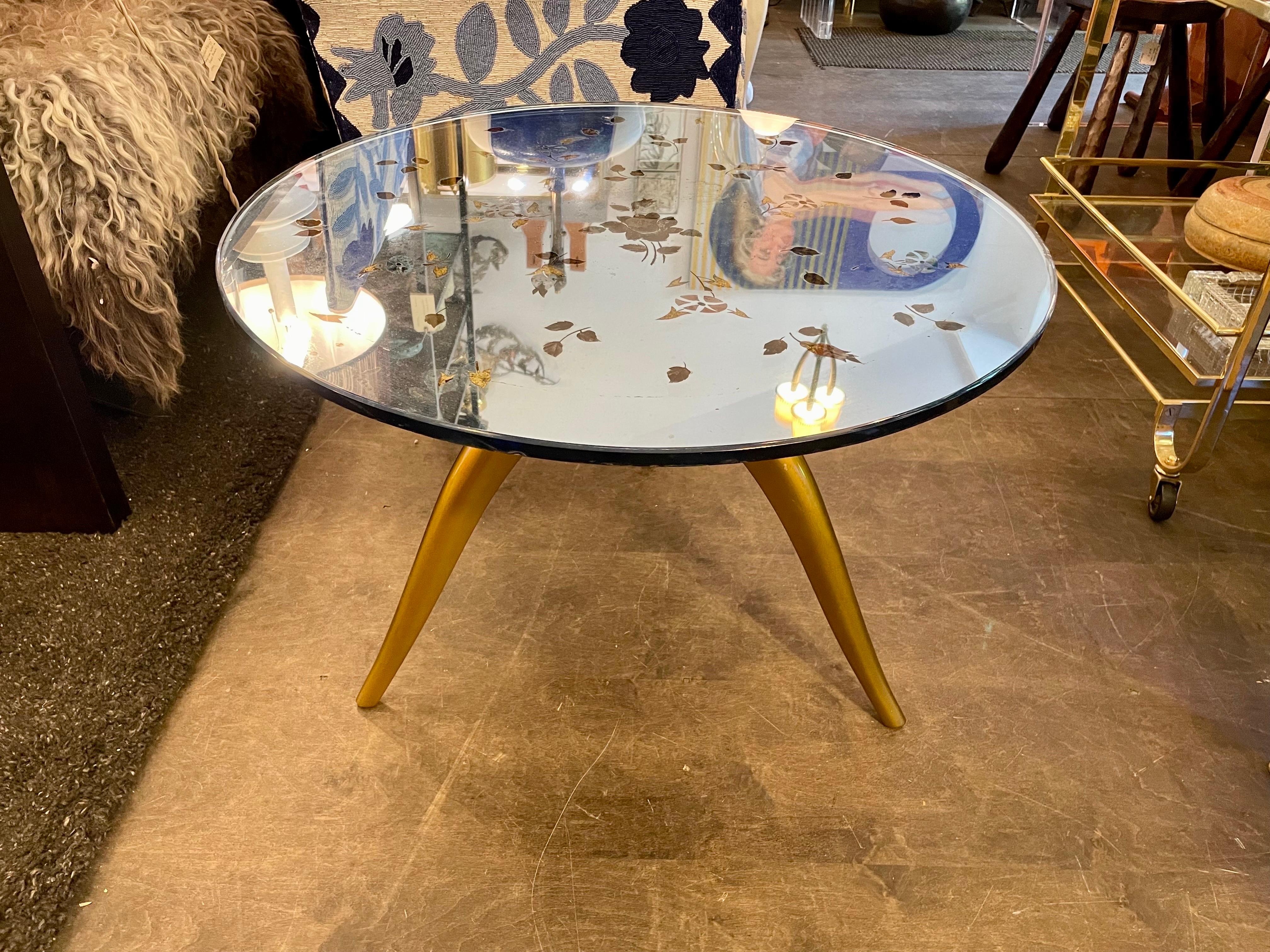 Art Deco Eglomise Blue Mirrored Top Side-Table, Attrib. to Jules Leleu For Sale 2