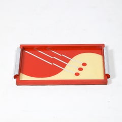 Art Deco Eglomise Graphic Geometric Detailed Tray in Vermillion Red & Yellow