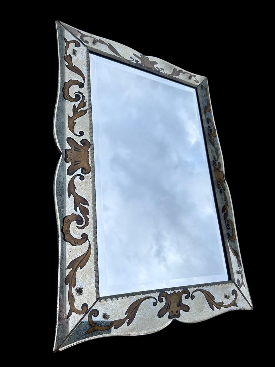 French art deco eglomisé mirror  For Sale