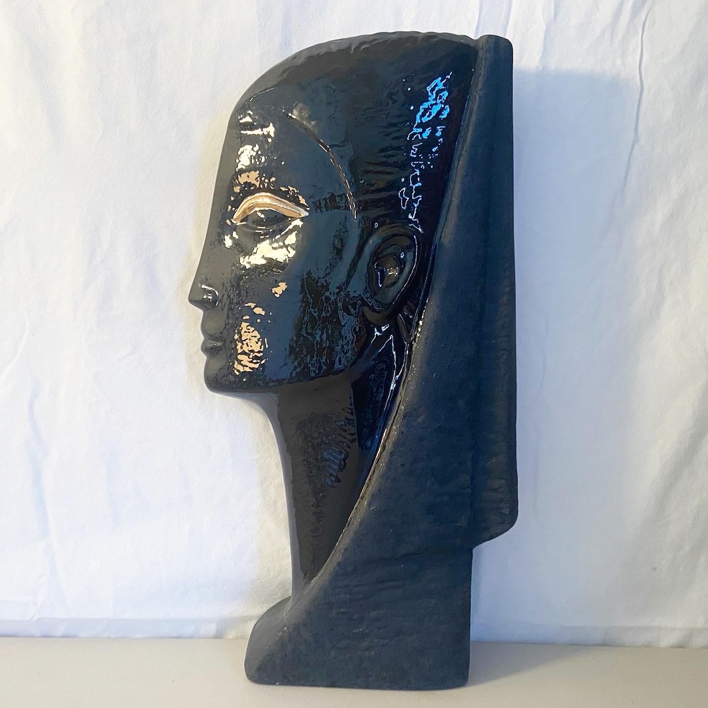 American Art Deco Egyptian Black Ceramic Sculpture