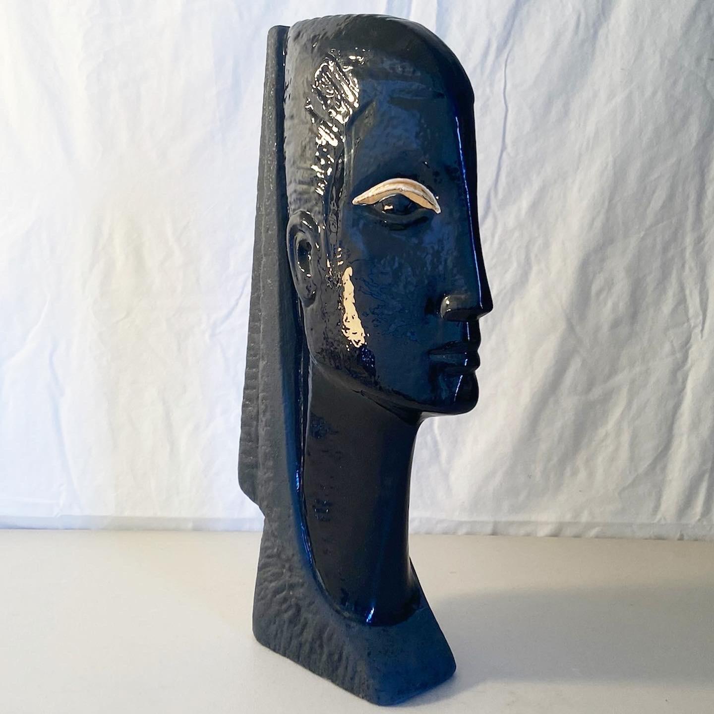 Late 20th Century Art Deco Egyptian Black Ceramic Sculpture