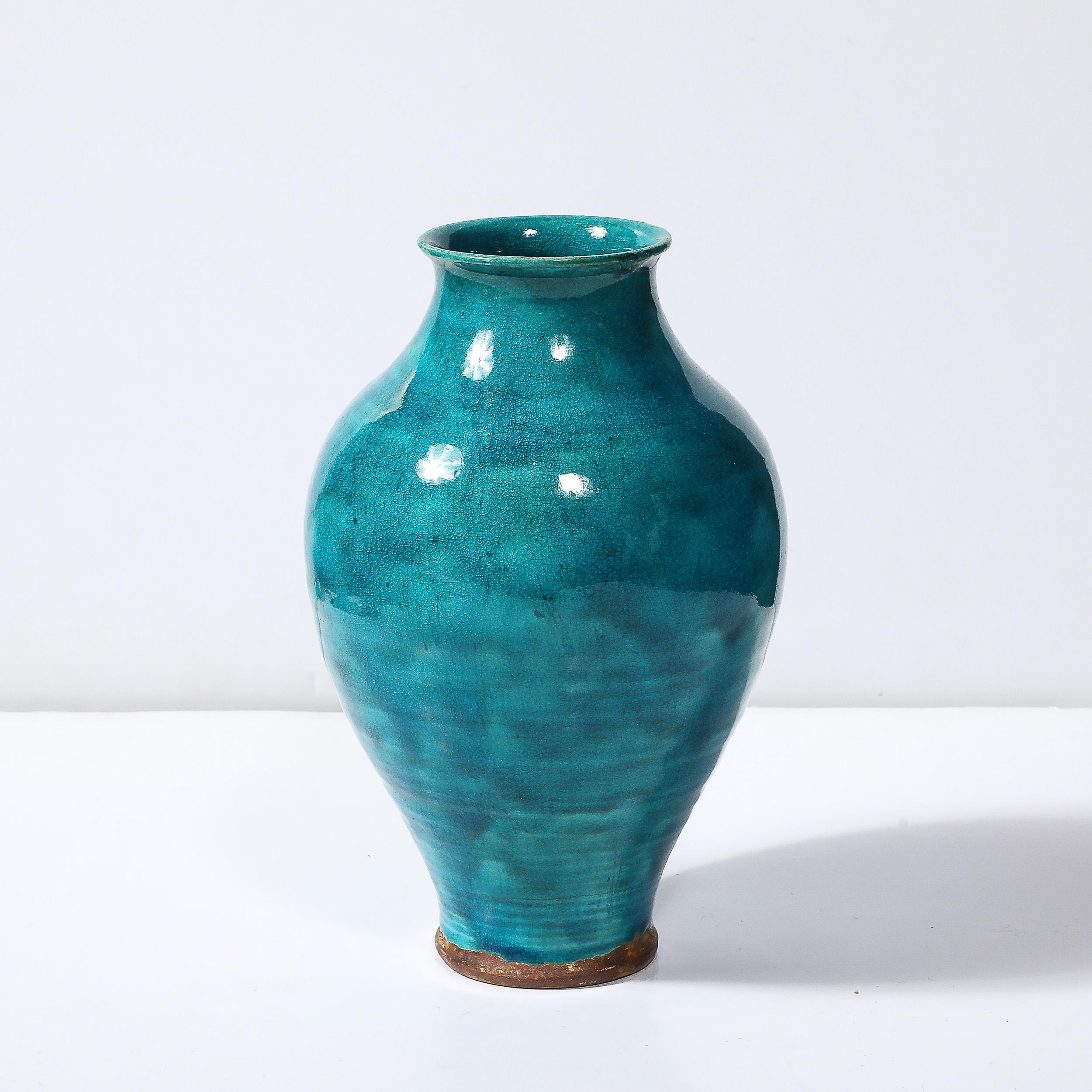 Ägyptische Fayence-Glasurvase im Art déco-Stil, signiert Leon Volkmar für Durant Kilns (Frühes 20. Jahrhundert) im Angebot