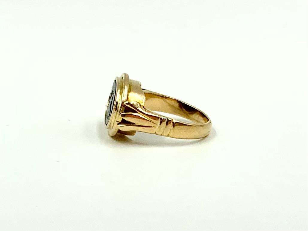 Art Deco Egyptian Revival 14K Yellow Gold Satyr and Goat Tassie Oval Signet Ring For Sale 2