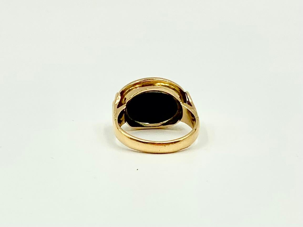 Art Deco Egyptian Revival 14K Yellow Gold Satyr and Goat Tassie Oval Signet Ring For Sale 3