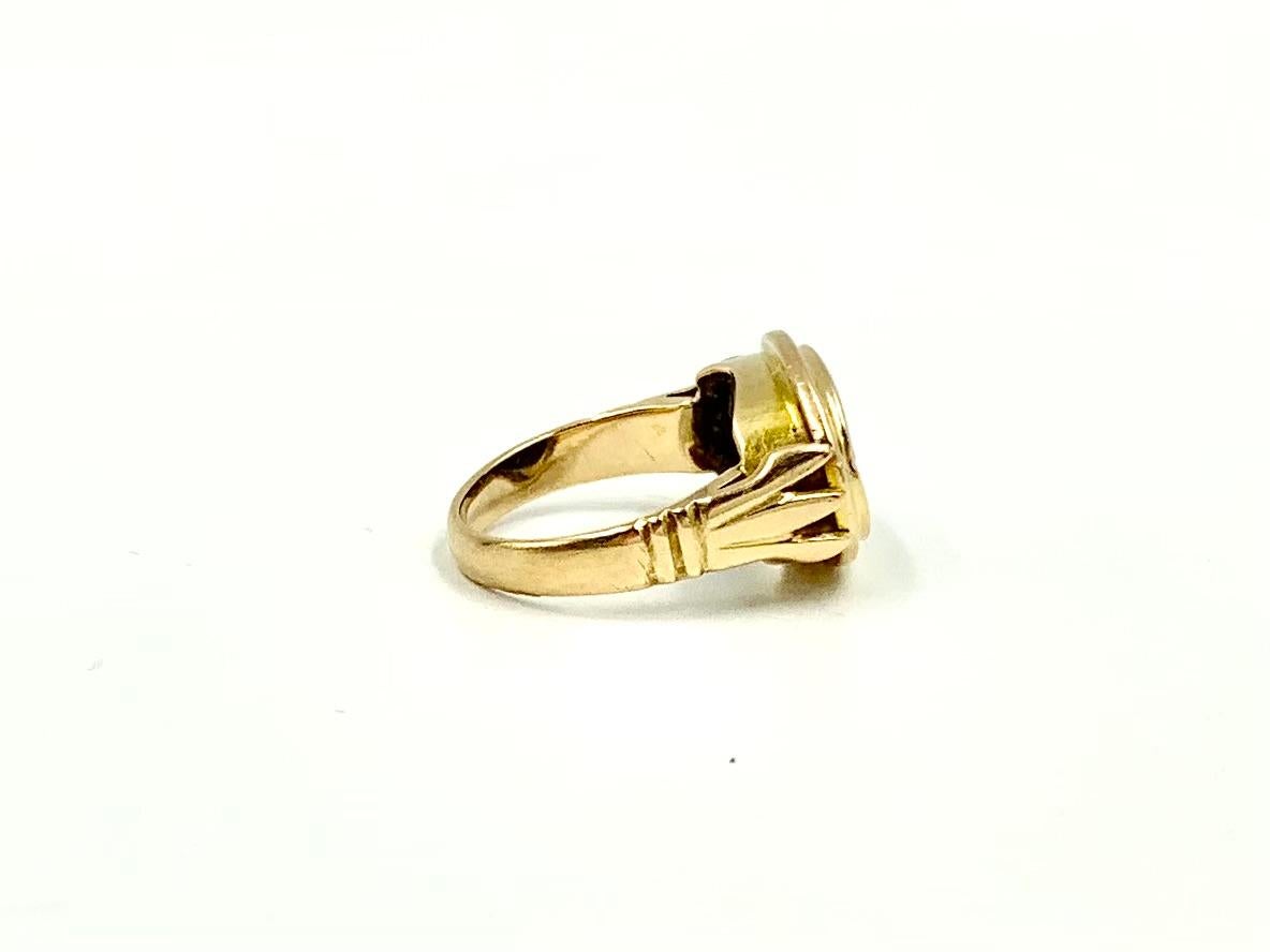 Art Deco Egyptian Revival 14K Yellow Gold Satyr and Goat Tassie Oval Signet Ring For Sale 4