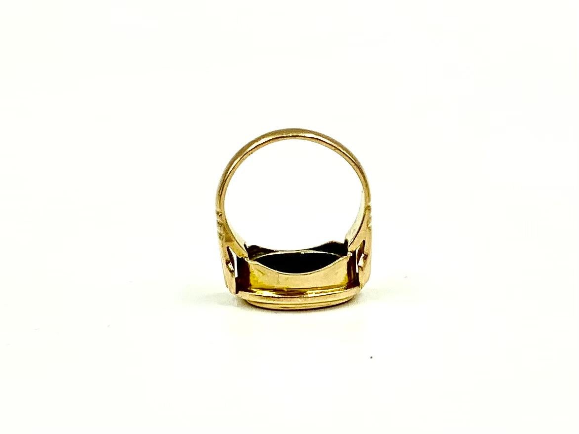 Art Deco Egyptian Revival 14K Yellow Gold Satyr and Goat Tassie Oval Signet Ring For Sale 5
