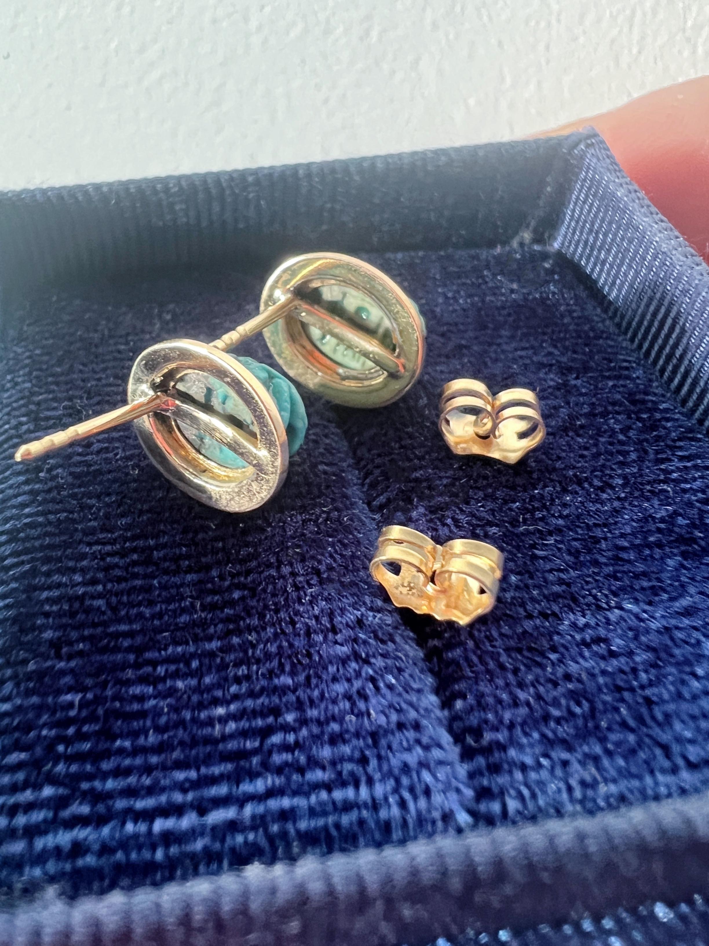 Art Deco Egyptian Revival 18k Gold Enamel Scarab Stud Earrings 6