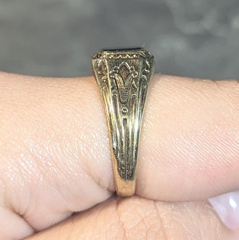 Art Deco Egyptian Revival Bloodstone 14 Karat Yellow Gold Antique Signet Ring 9