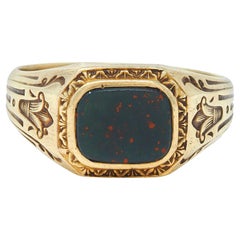 Art Deco Egyptian Revival Bloodstone 14 Karat Yellow Gold Antique Signet Ring