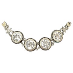Antique Art Deco Egyptian Revival Bracelet Sterling Silver Chariot King Tut Nefertiti