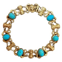 Pulsera Art Déco Renacimiento Egipcio con Escarabajos de Turquesa