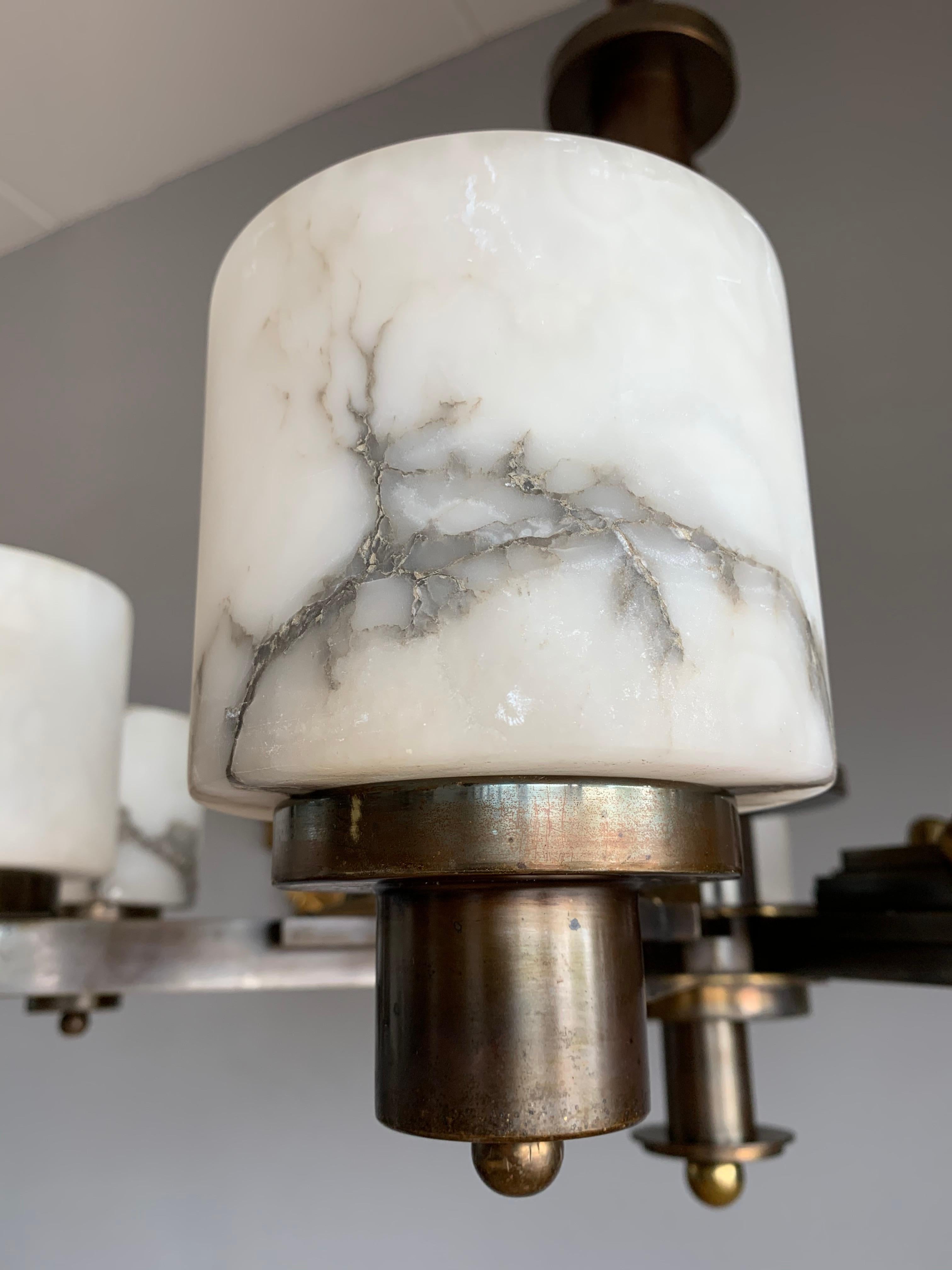 Art Deco Egyptian Revival Chandelier with Stunning White Alabaster Shades  1920s 5