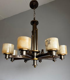 Art Deco Egyptian Revival Chandelier with Stunning White Alabaster Shades 1920s