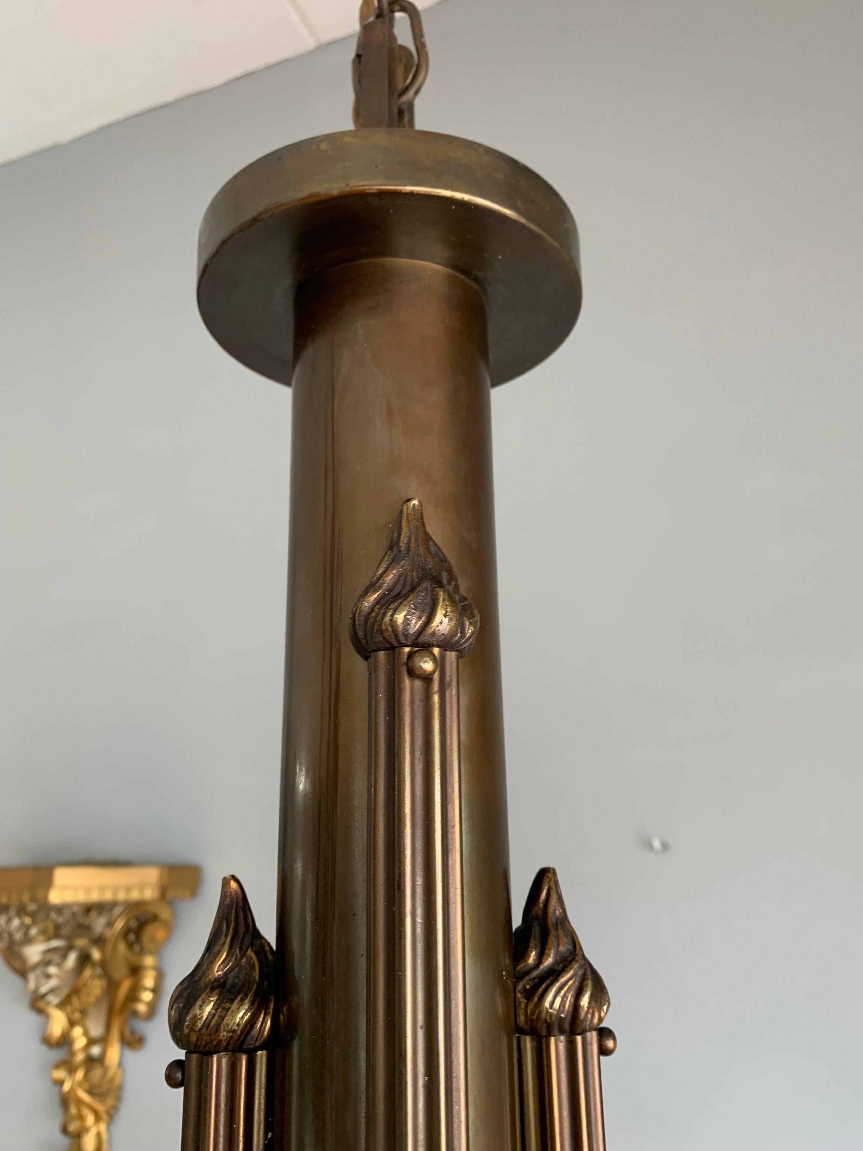 Art Deco Egyptian Revival Chandelier with Stunning White Alabaster Shades  1920s 10
