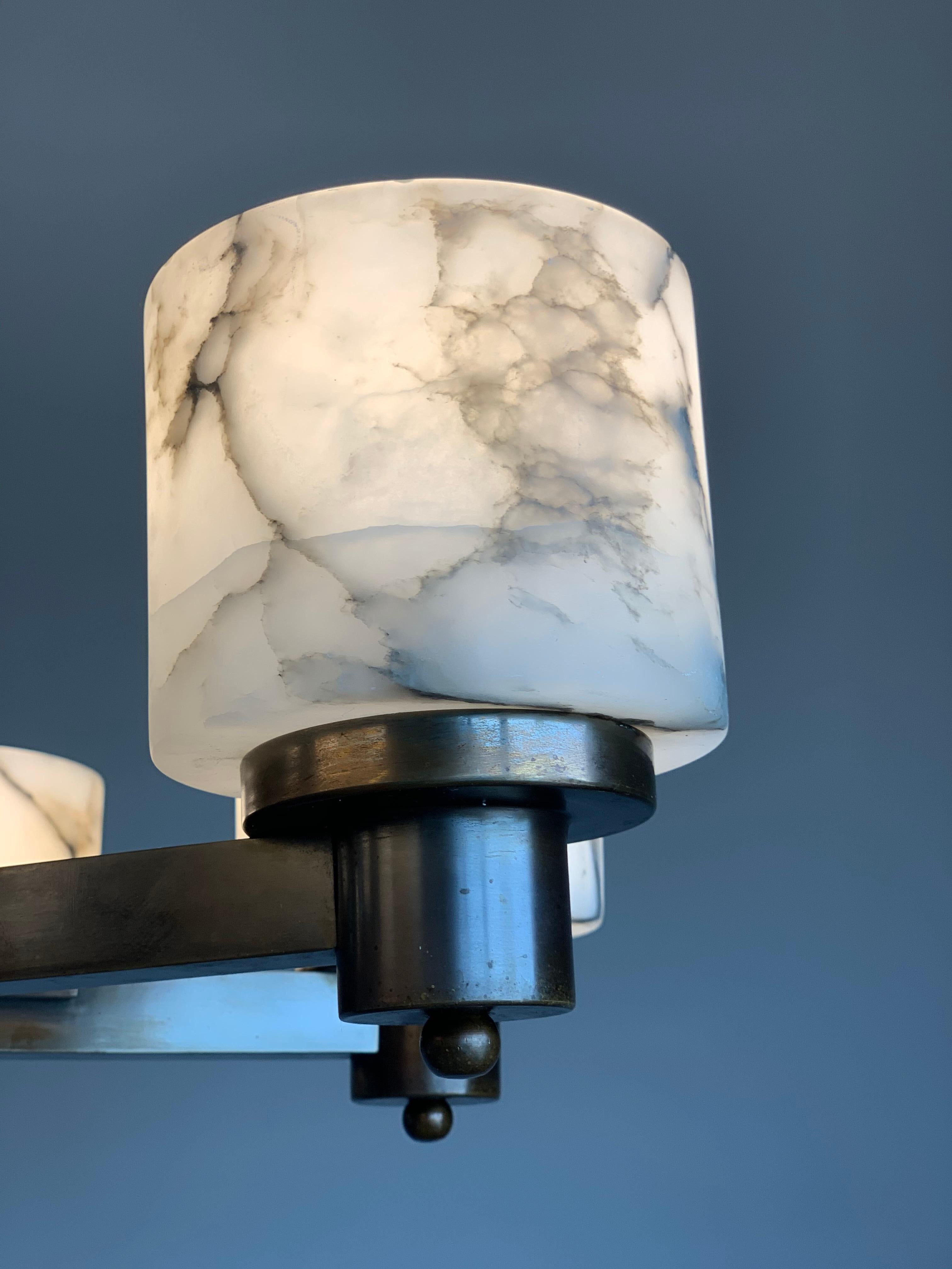 Art Deco Egyptian Revival Chandelier with Stunning White Alabaster Shades  1920s In Good Condition In Lisse, NL