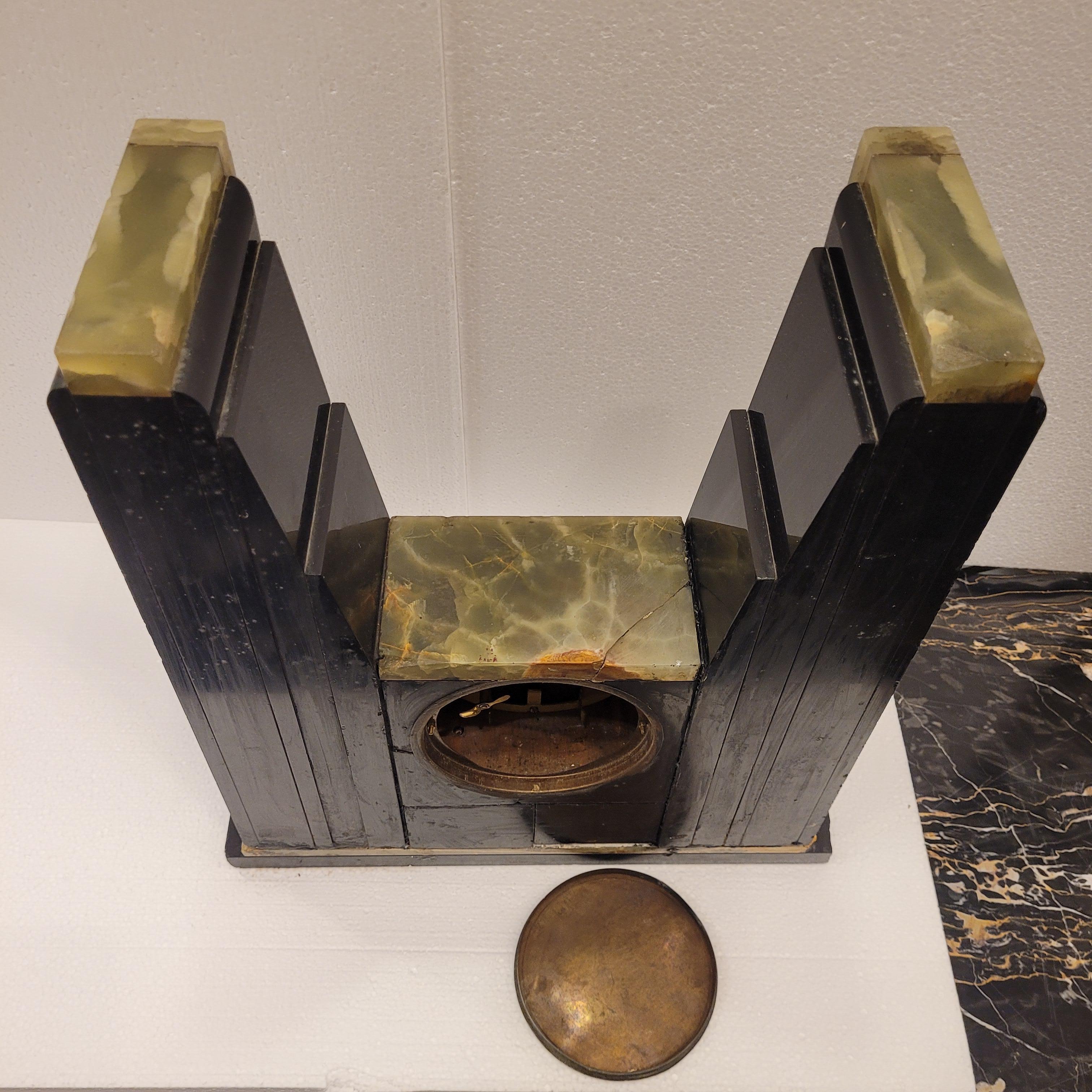 Art Deco Egyptian Revival Clock and Obelisks by ATO For Sale 8