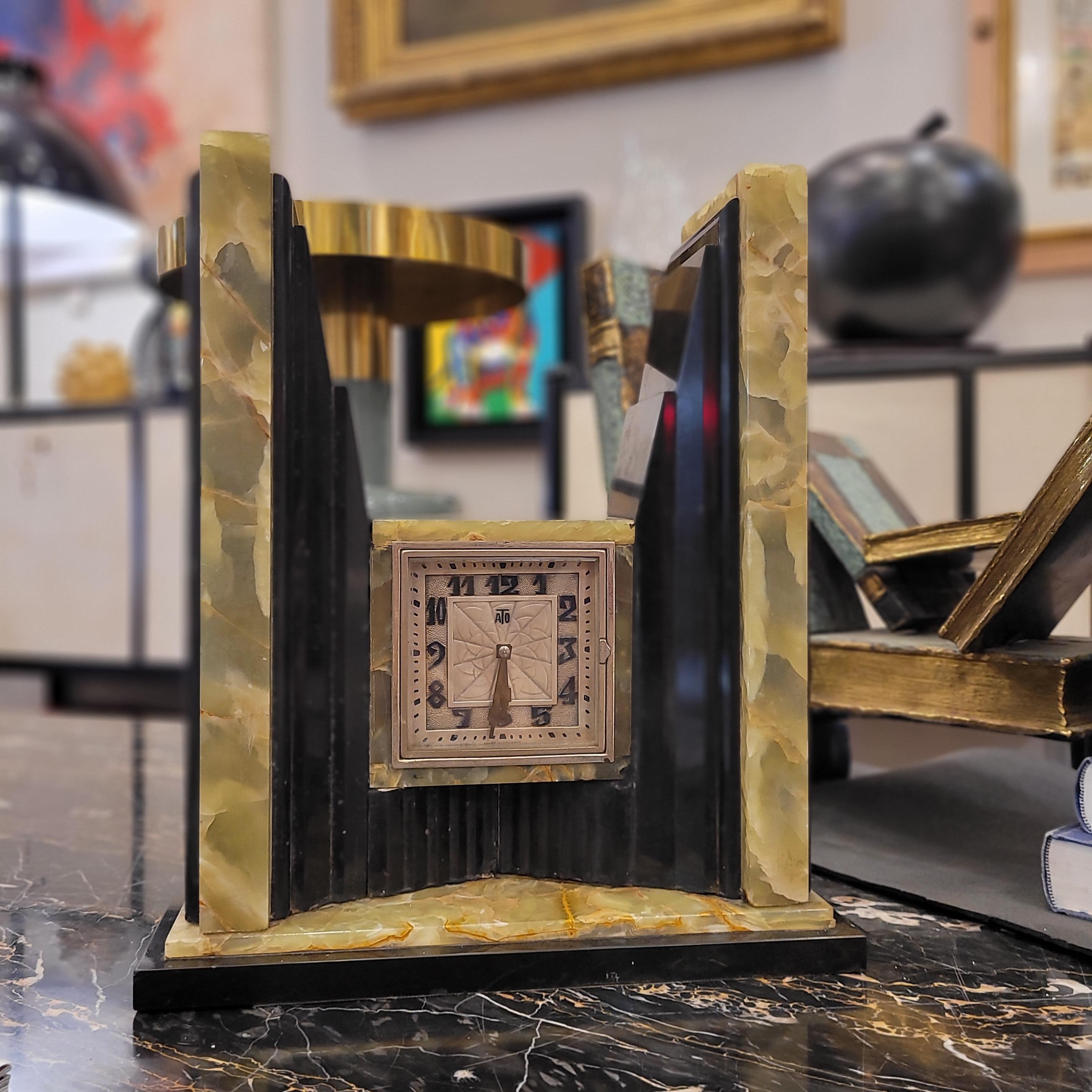 Art Deco Egyptian Revival Clock and Obelisks by ATO For Sale 9