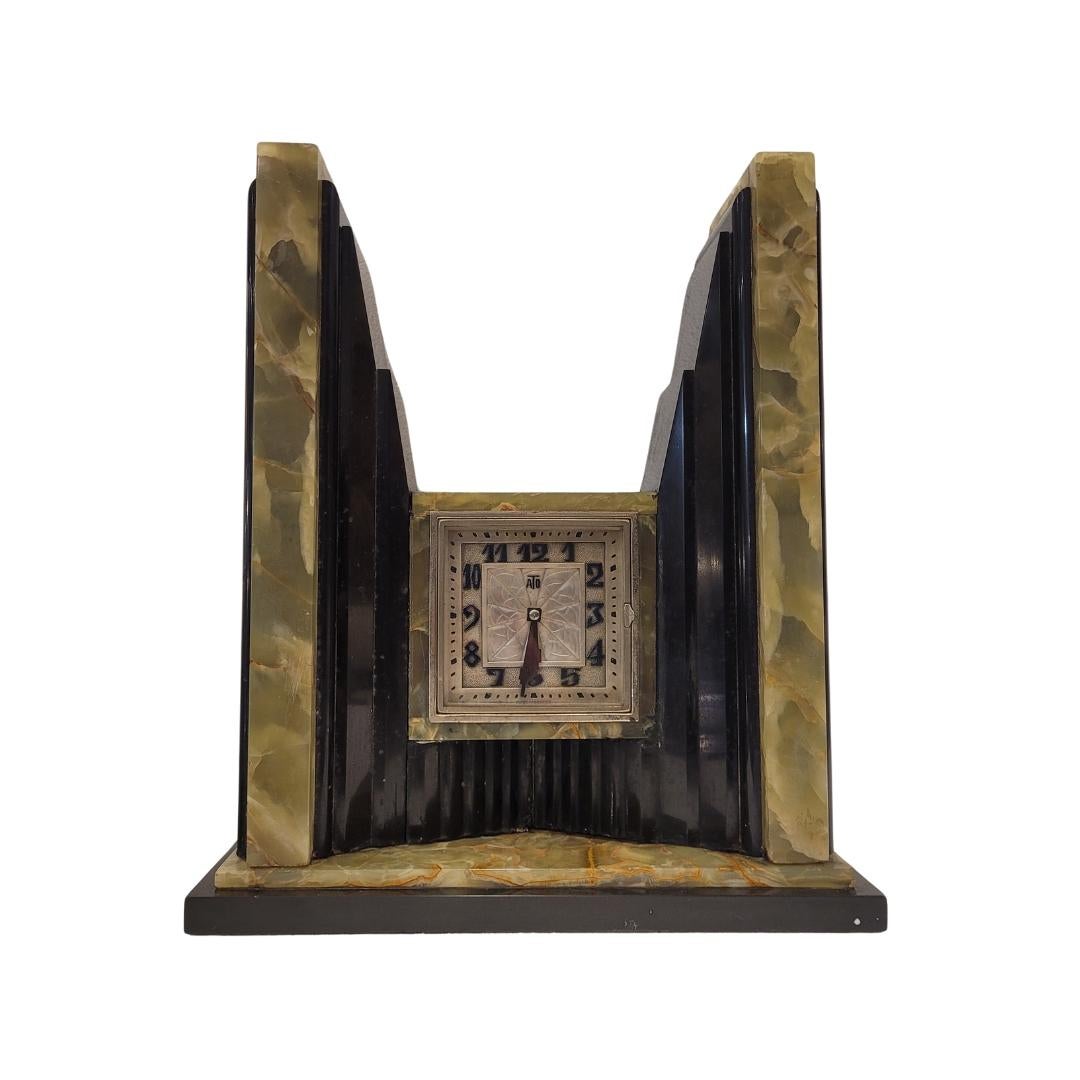 Art Deco Egyptian Revival Clock and Obelisks by ATO For Sale 13